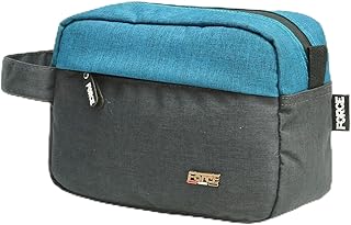 Force Premium Linen Dopp Kit | Toiletry and Accessory Handbag | Men and Women | Dark Gray/Teal Blue