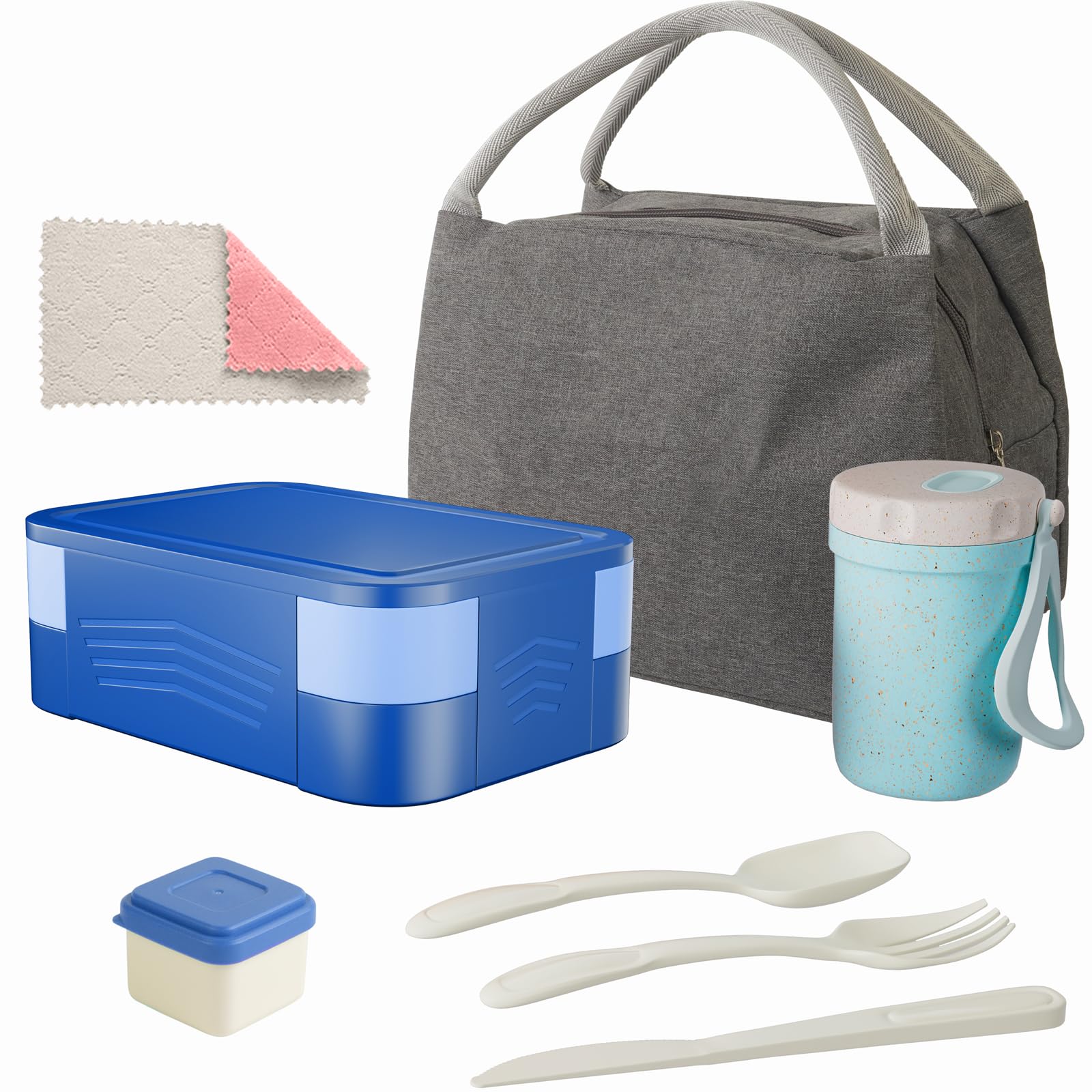 Photo 1 of ZMYGOLON Bento Lunch Box for Kids,Lunch Bento Box Container Leak Proof for Kids Adults Teens School, Lunch Containers with 3 Compartments and Spoon,Fork (blue-sn)