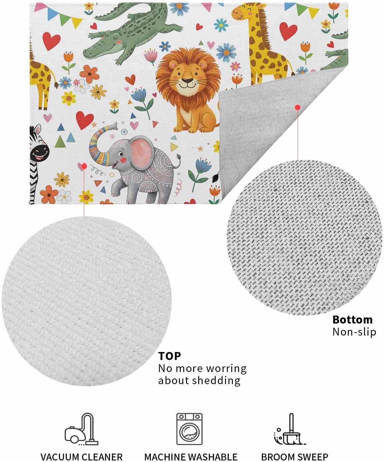 Indoor Doormat Children's Day Lion Elephant Non-Slip Entryway Rug Absorbent Door Mats, Giraffe Zebra Crocodile Washable Front Doormat for Bedroom Kitchen Bathroom 24x36in