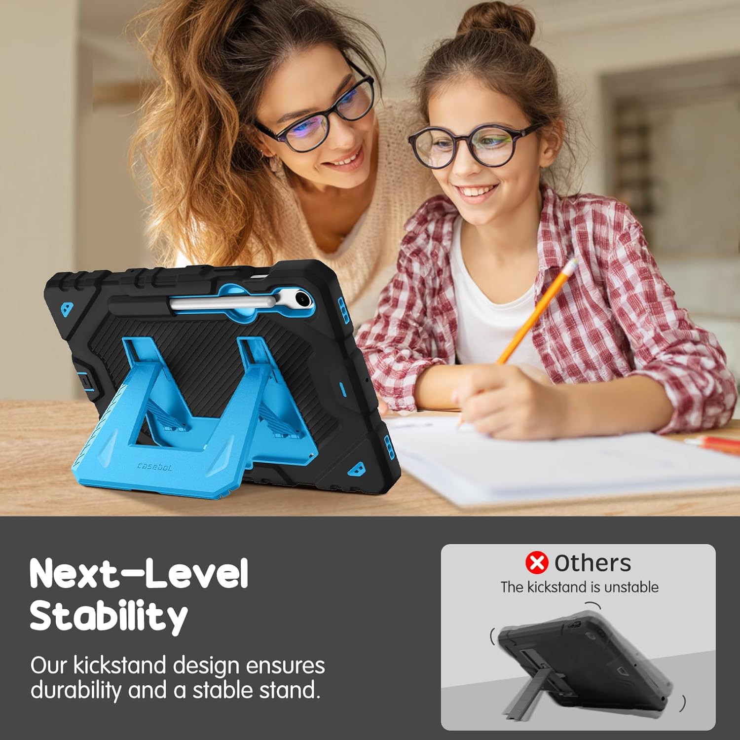 Fintie Kids Friendly Case for Samsung Galaxy Tab S10 Lite/ S10 FE/ S9 FE 10.9 Inch/Tab S9 11 Inch, Fully-Body Rugged Heavy Duty Shockproof Protective Case with Kickstand & Shoulder Strap, Black/Blue