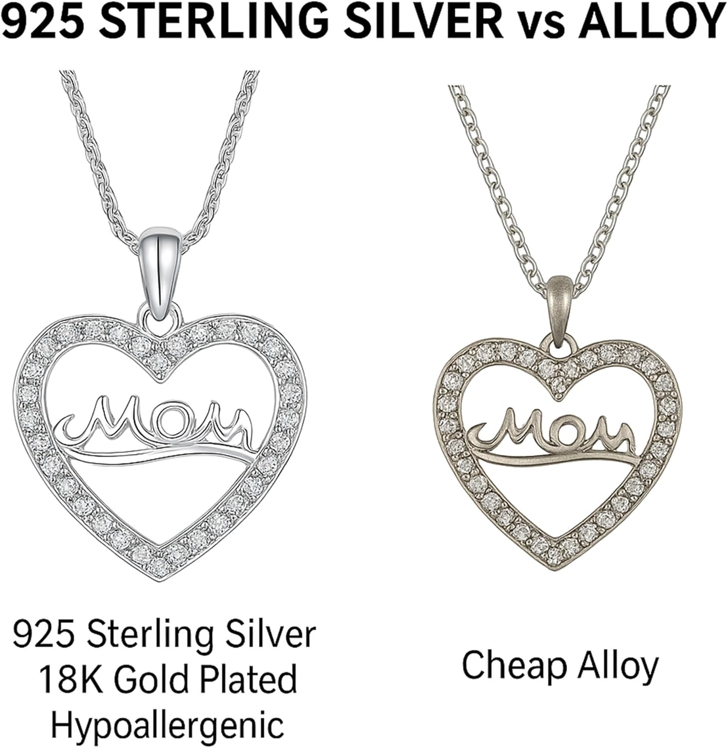 Impalsory Mom Heart Pendant Necklace, Sterling Silver Jewelry Gift for Mother, Cubic Zirconia Necklace for Women, Mother's Day Gift - Image 4