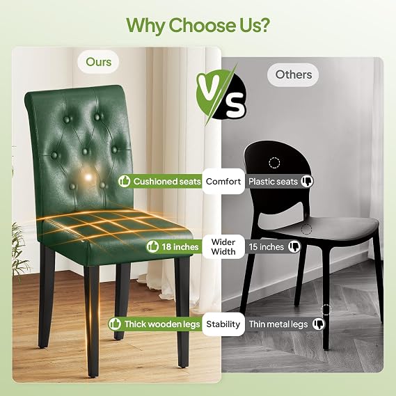 Welzona Upholstered Dining Chairs Set of 4, Button Tufted Parsons Dining Chair with Solid Wood Legs, Modern Side Chair for Dining Room/Kitchen/Restaurant/Hotel- Jet Green