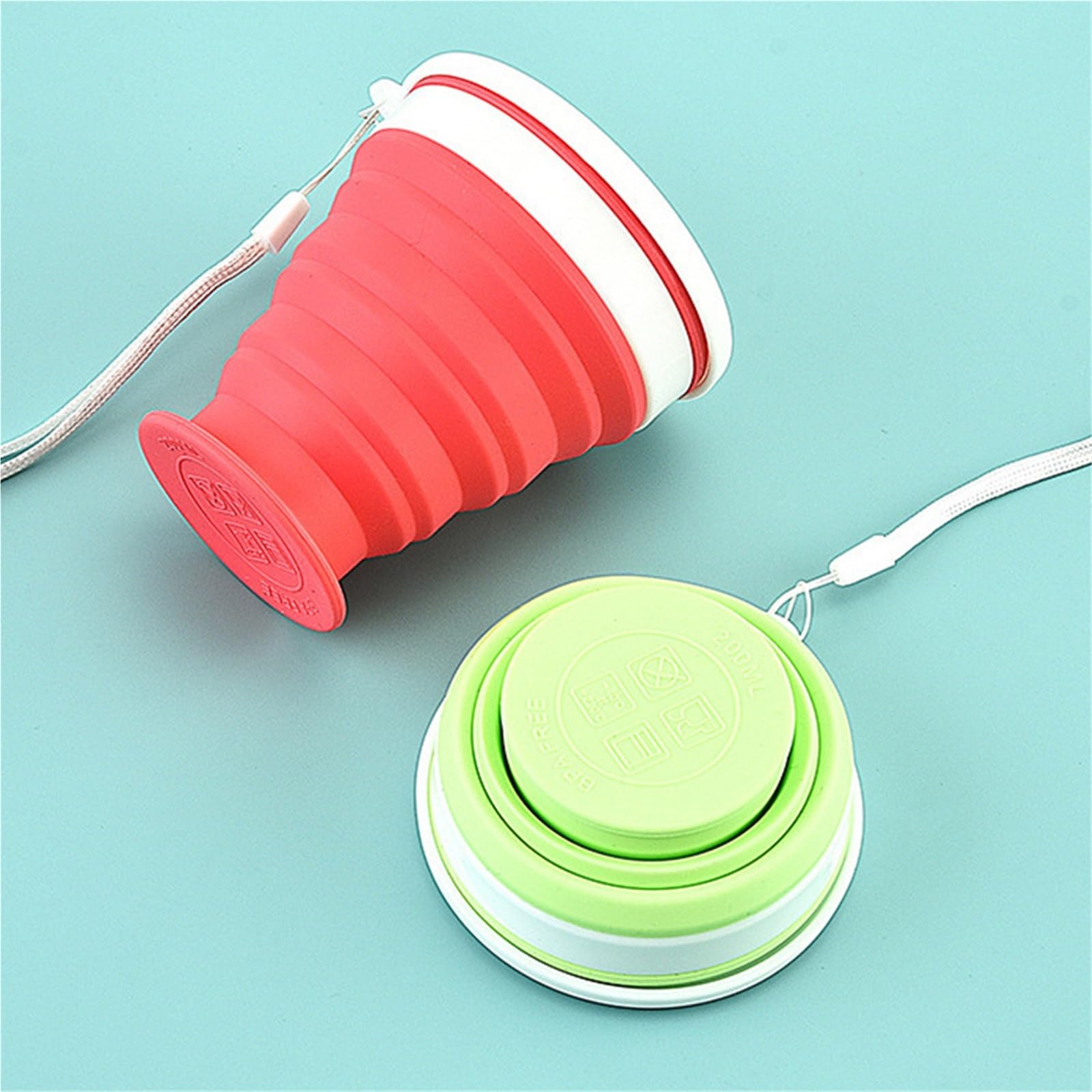 Taza plegable Taza de silicona Taza de agua plegable silicona portátil, telescópica 200/350ml, con tapa for viajes y acampadas(Green,350ml)