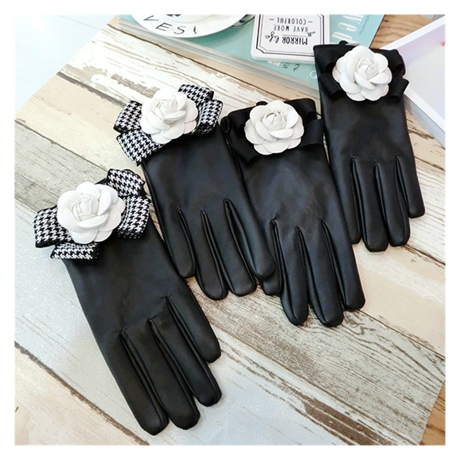 Guantes Invierno Mujer Mantener Caliente más Terciopelo Grueso PU Guantes de Cuero Guantes de Moda for Mujer Guantes Esqui (Color : B, Gloves Size : One Size)