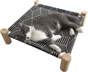 Pozico Elevated Pet Bed with Breathable Mesh for Small Cat and Dog, Raised Cooling Pet Cot for Puppy and Kitty (Black Bed with Canopy, Small-18.9x18.9 inch)