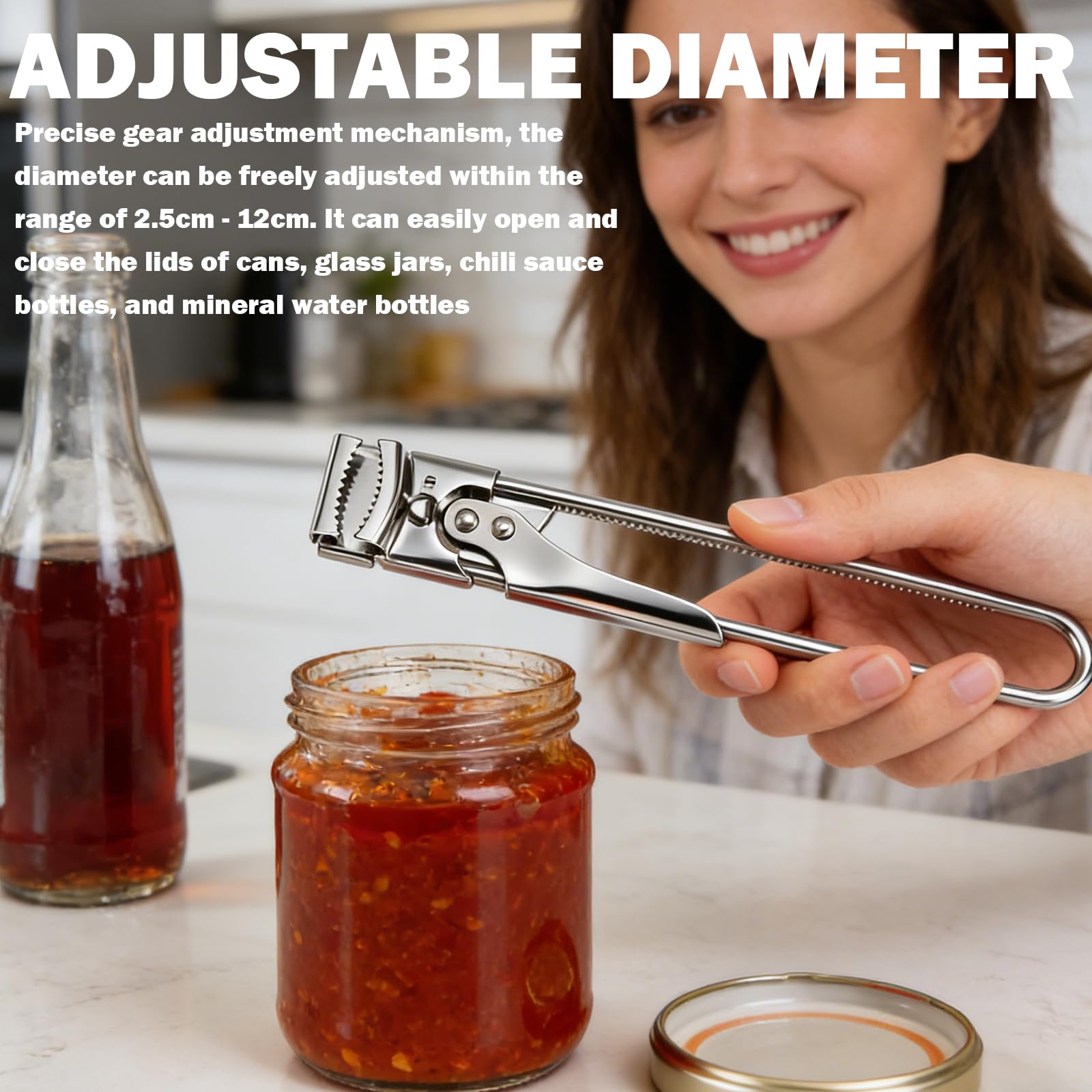 Ouvre Bocal Réglable en Acier Inoxydable Professionnel pour Couvercles de Conserve