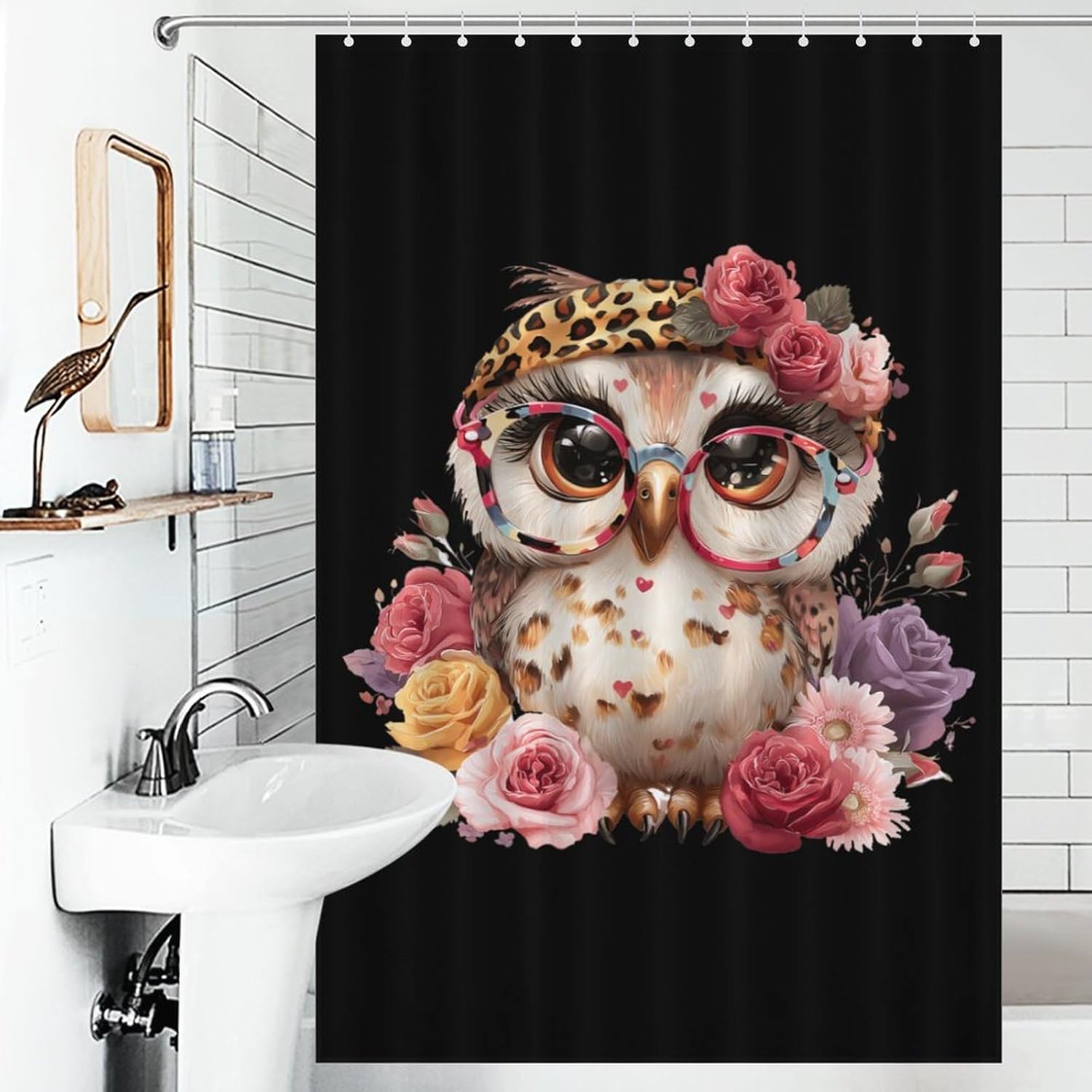 Owl Floral Shower Curtain 46.85x70.87Inch（119x180cm） Polyester Bath Curtain Shower Curtains Printed Decorative