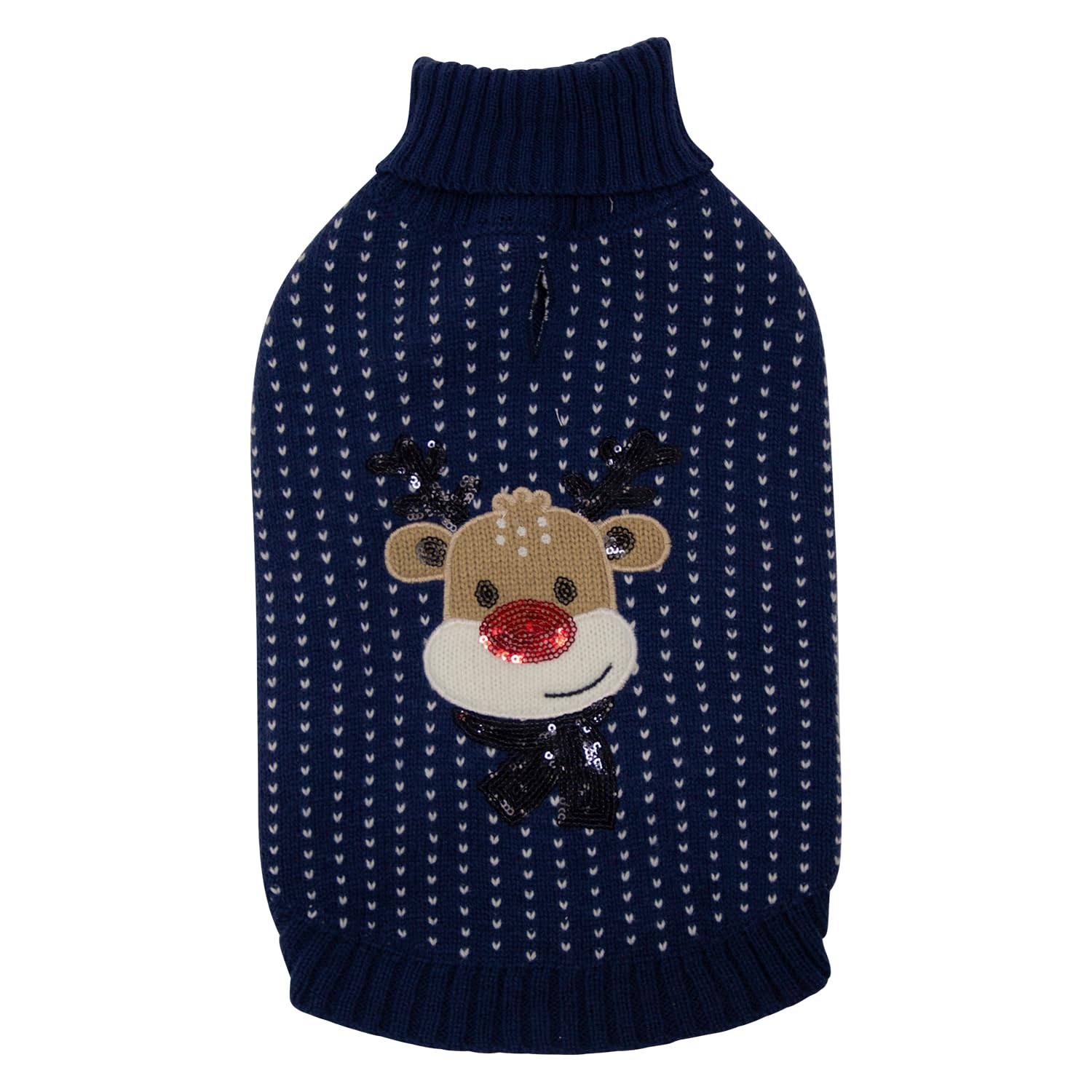Pull de noël pour chien bleu avec col roulé pour les soirées au coin du feu
