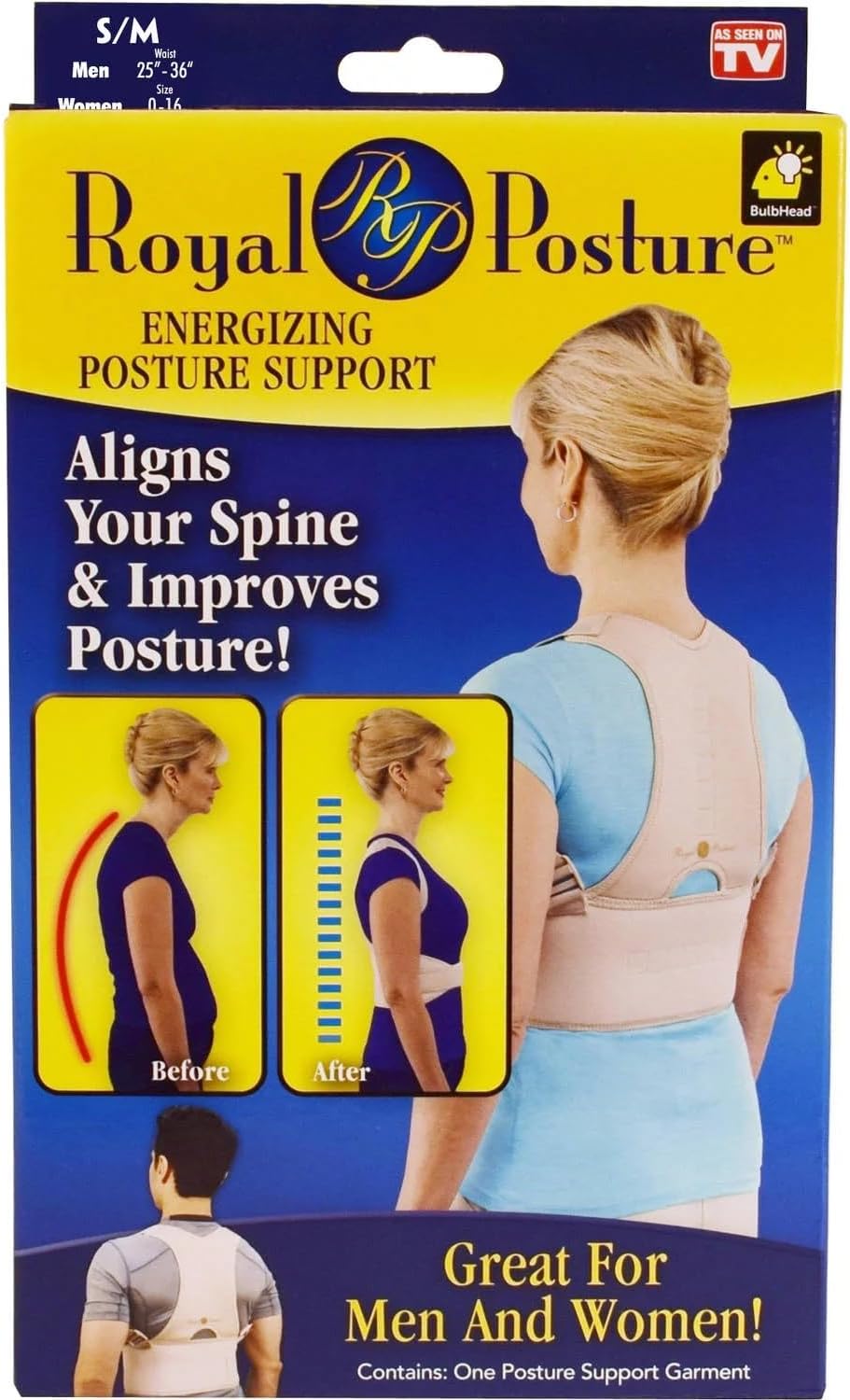 Royal Posture by BulbHead (S/M) - The Amazing Back Support Belt that Aligns Your Spine, Posture Corrector Brace