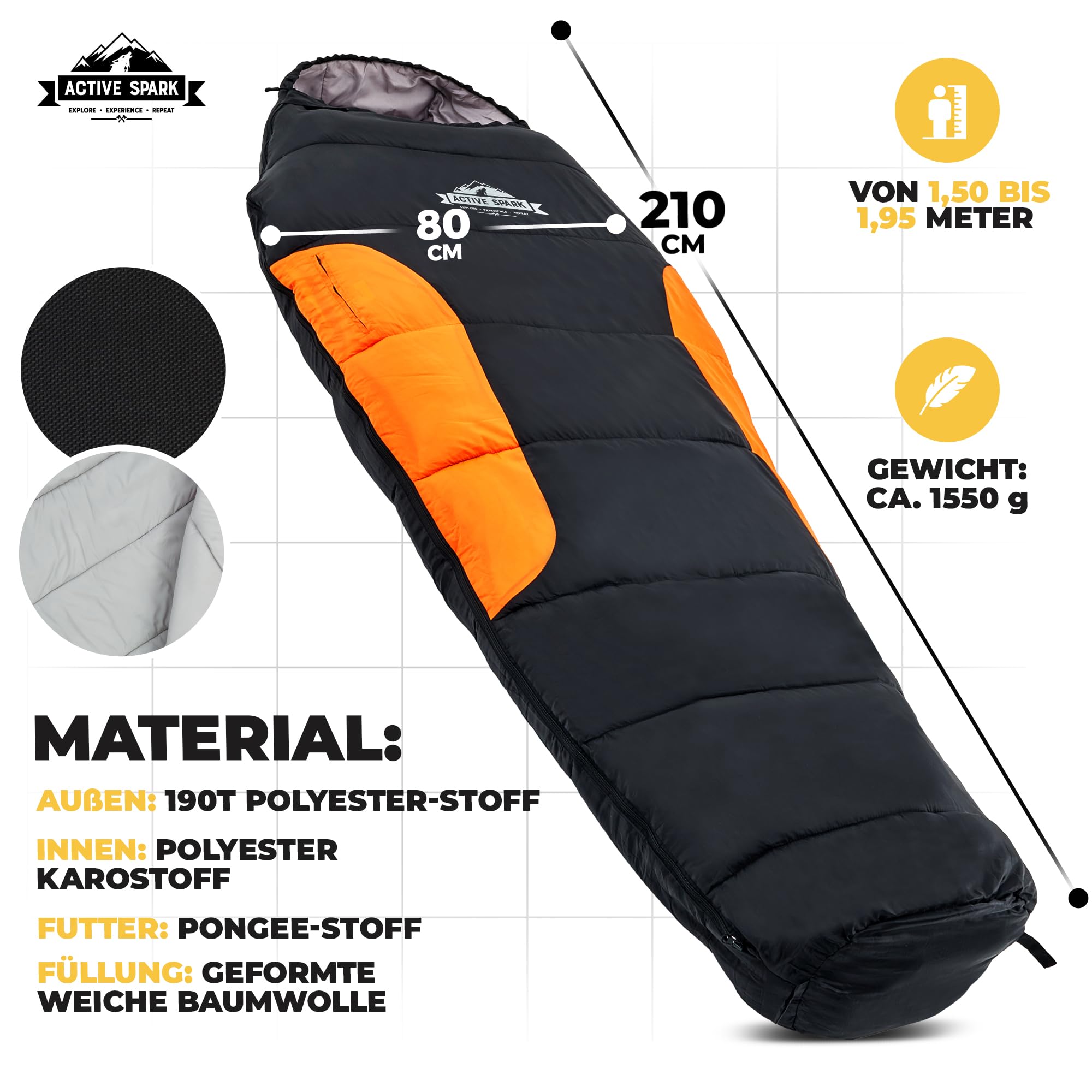 Schlafsack Winter - 3 Jahreszeiten & Sommer, Wasserabweisend & Atmungsaktiv, Nie mehr kalte Füße Dank Taschenwärmer-Tasche, Schlafsack - Hüttenschlafsack, Camping, Sleeping Bag