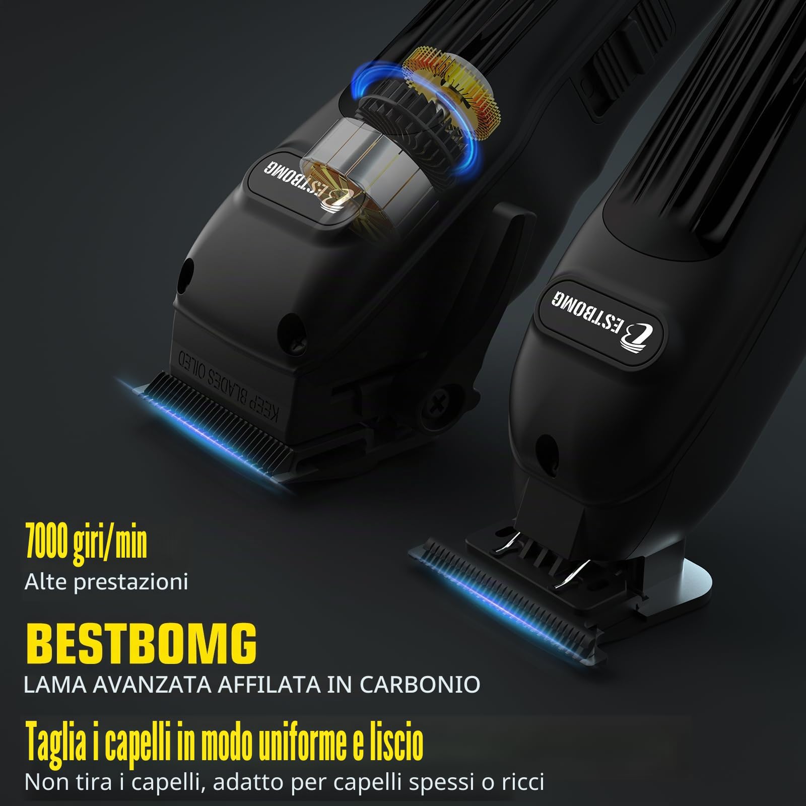 BESTBOMG® BS-808A - Tagliacapelli da uomo, tagliacapelli professionale, rasoio ricaricabile, lama a T in metallo, display a LED, kit per taglio capelli da barbiere per uomini e regali, BS-808A (nero)