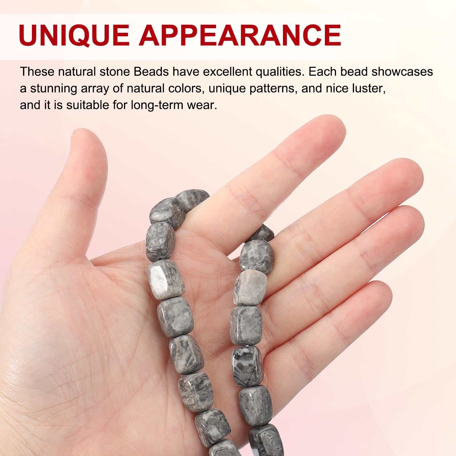 PATIKIL 12x8mm Natural Stone Gemstone Beads for Jewelry Making 1 Strand 15"/38cm Cuboid Loose Spacer Beads Crystal Agate Beads for Bracelet Necklace DIY Art Craft Marble Gray - Image 3