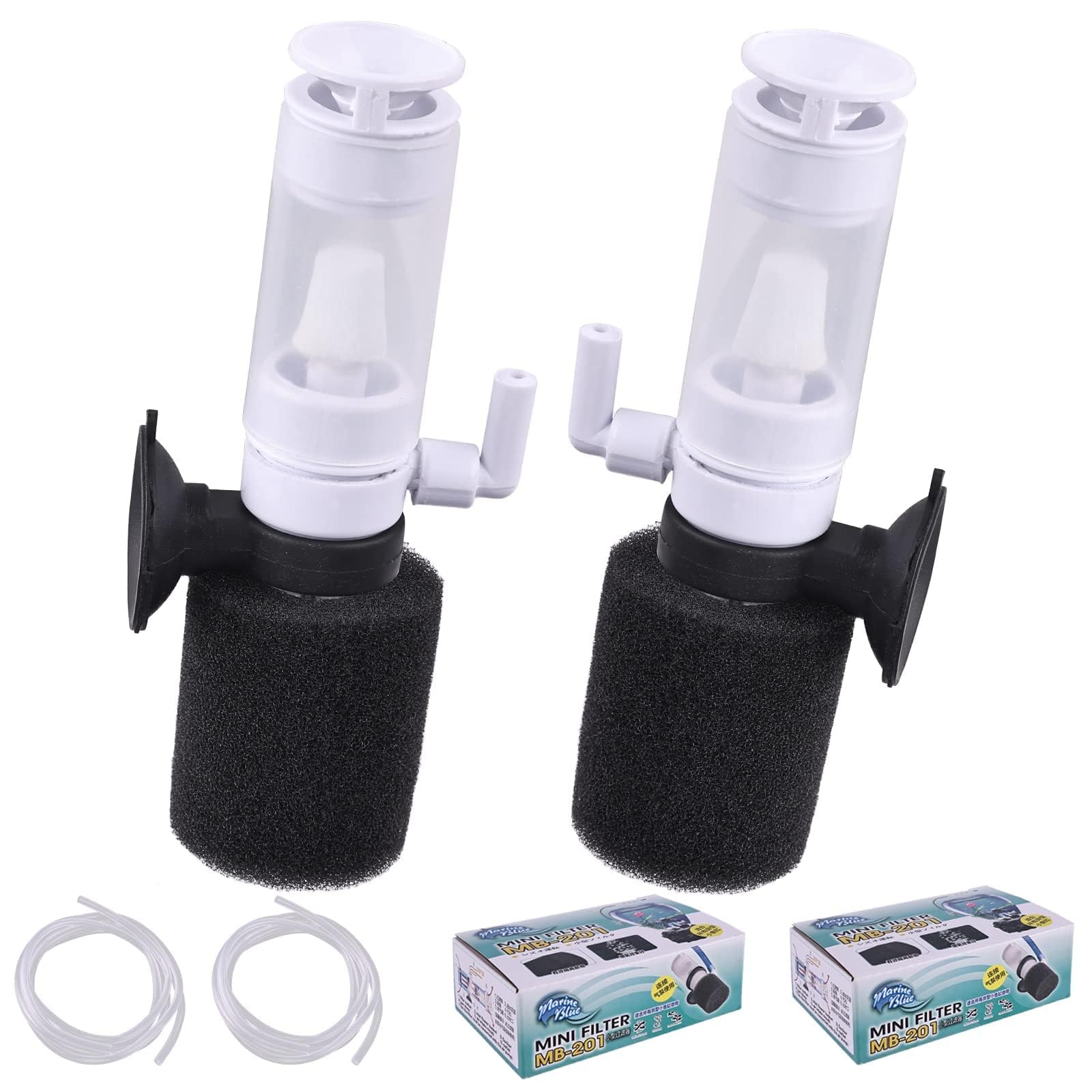 FDTY 2-in-1 Aquarium Filter, 2Pcs Portable Mini Sponge Filter Internal Fish Tank Filter Air Stone for Freshwater Saltwater Household Aquarium Small Fish Tank Oxygenation Filtration