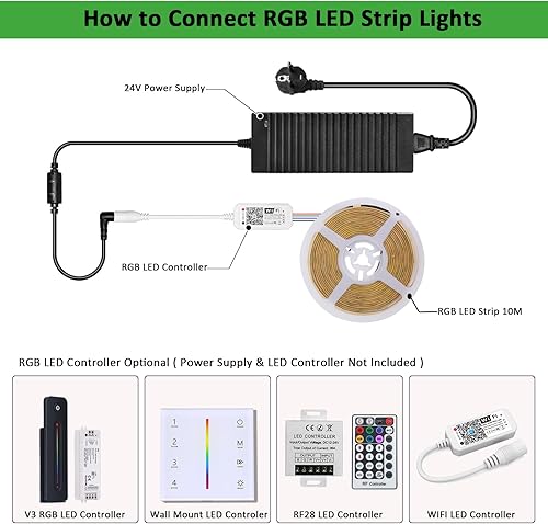 Miniatura 6 de JOYLIT Tira de luces LED COB RGB de 32.8 pies, 24 V, 8400 LED, alta densidad, sin puntos, superbrillante, IP20, no impermeable, 14 WM, tira de luz