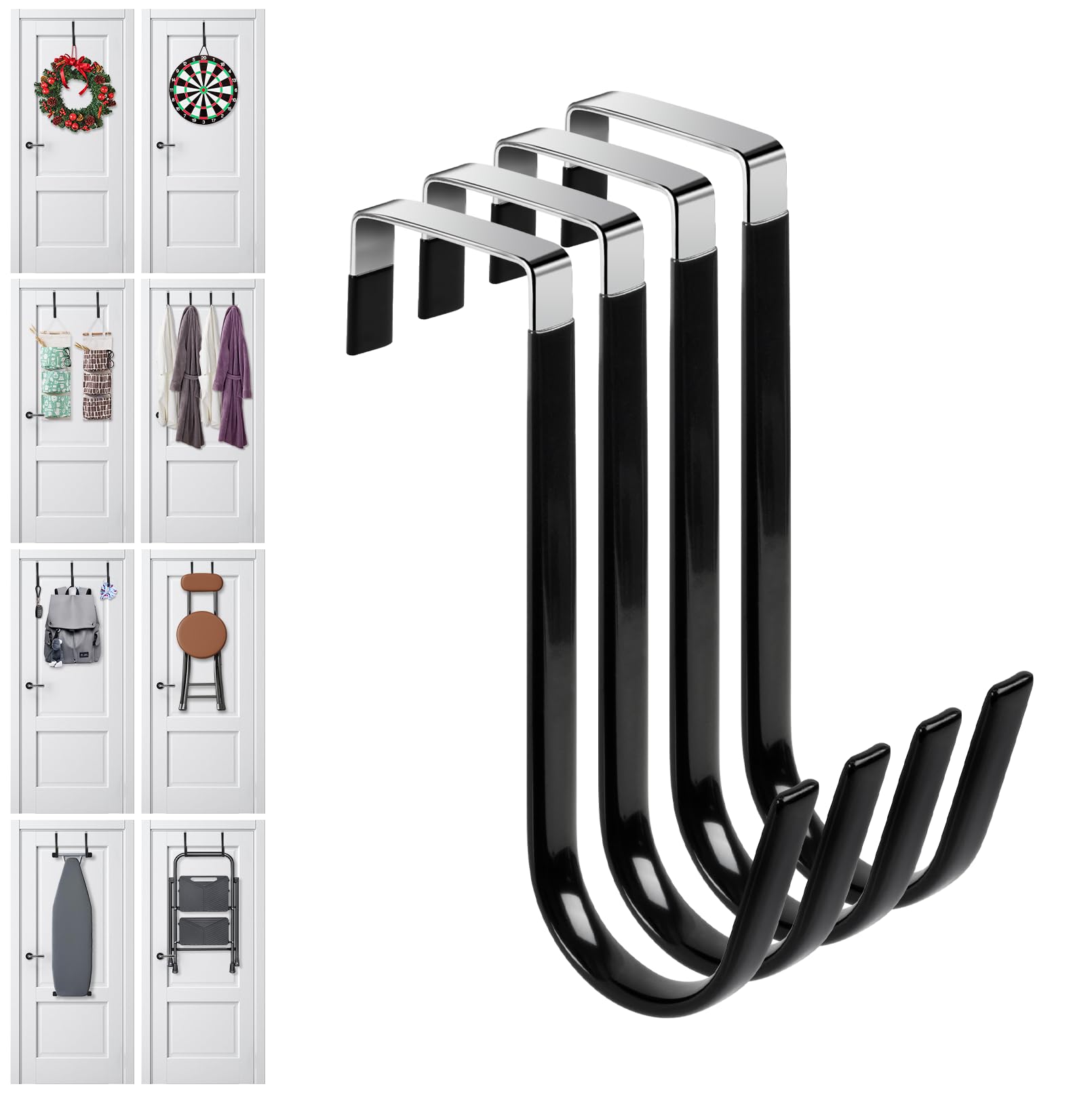 Damita Black Over The Door Hooks 4 Pack Over The Door Towel Hanger For Coat Hangers Sturdy Stainless Steel Hooks For Hanging Coats