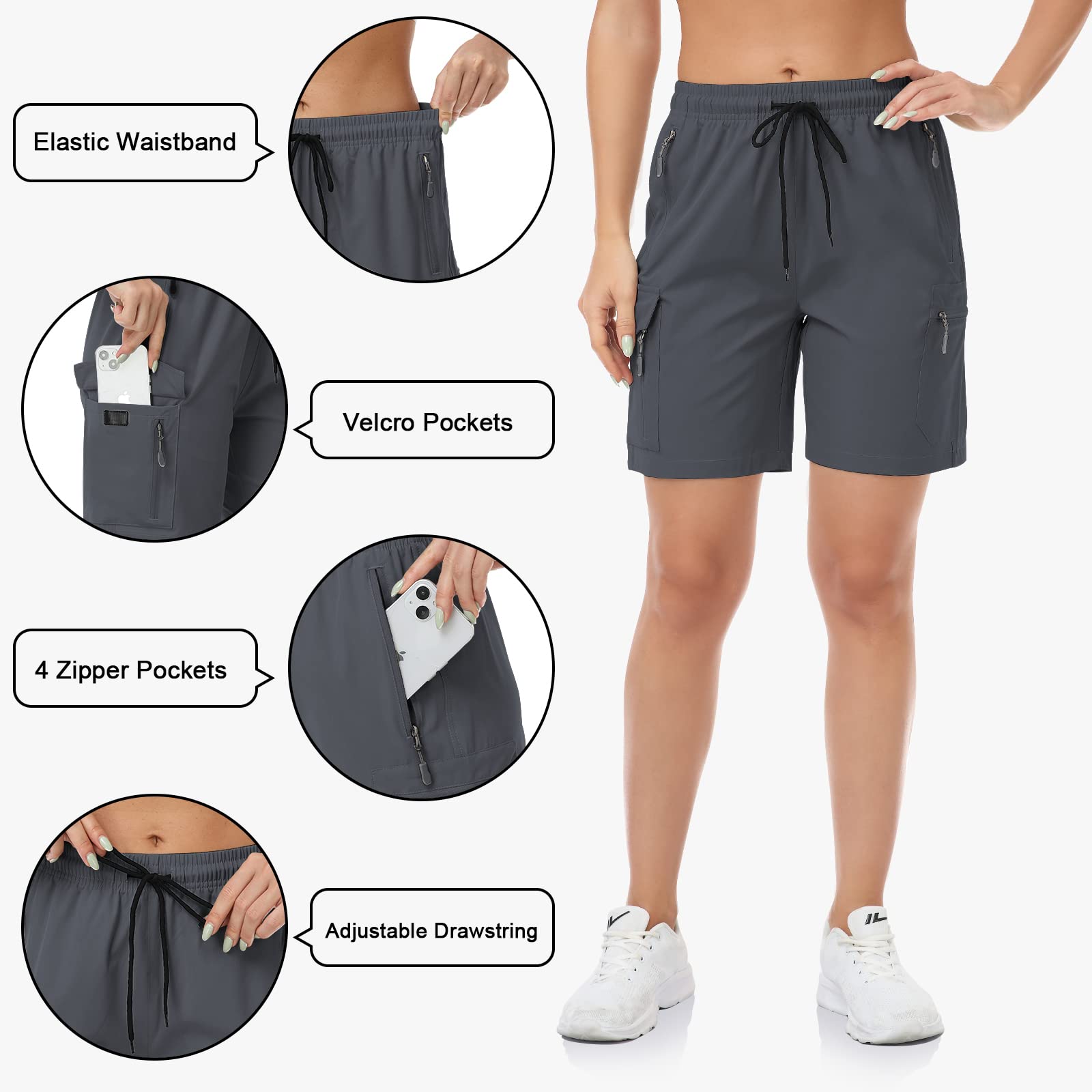 GymBrave Short Randonnée Femme avec Poche Zippée Short Cargo Femme Été Léger et Séchage Rapide pour Voyages
