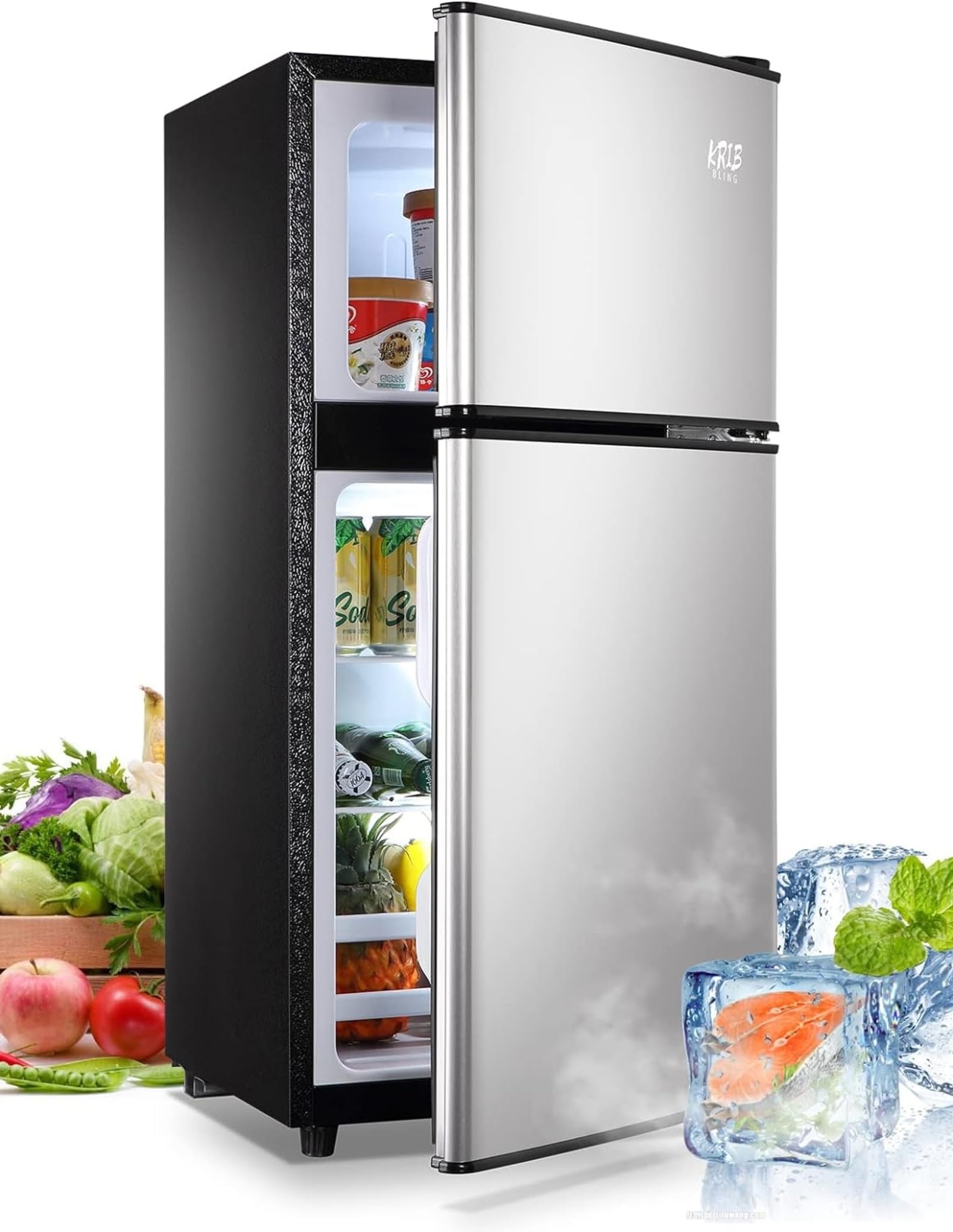 BGTR 3.5Cu.Ft Compact Refrigerator Mini Fridge with Freezer, Small Refrigerator with 2 Door, 7 Level Ther