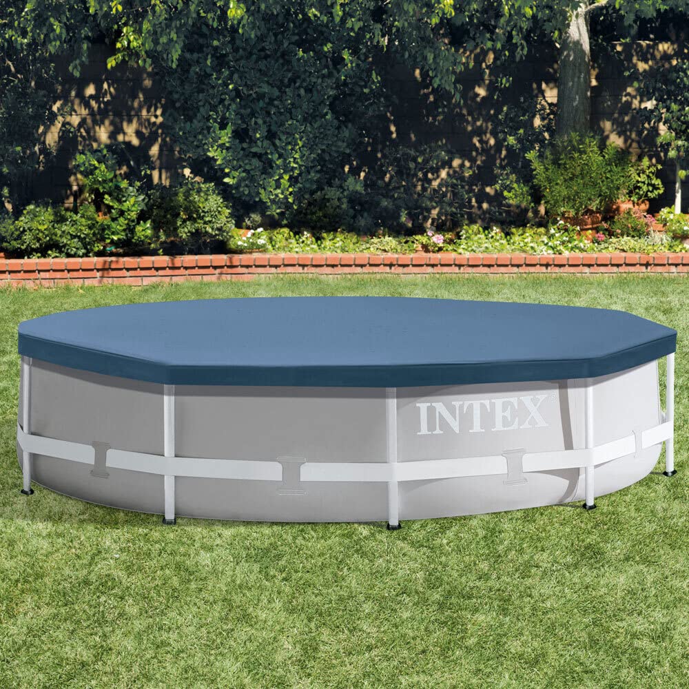 INTEX 28030 - Granatowy okrągły pokrowiec na basen - wykonany w 100% z polietylenu - zaprojektowany do basenów o średnicy 305 cm - z otworami odpływowymi i wiązaniami linowymi