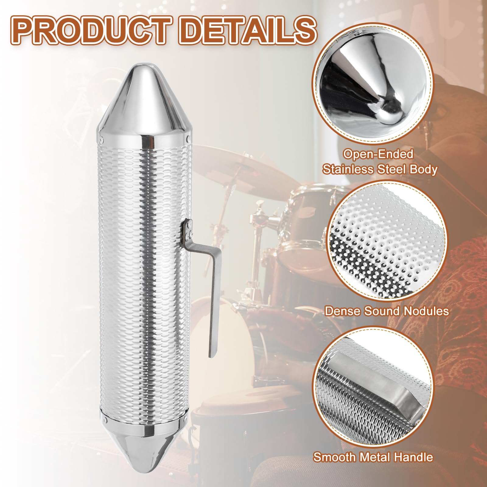 QUARKZMAN Edelstahl Guiro Shaker Instrument 3" x 15" Latin Percussion Instrument mit Schaber Musiklernwerkzeug Metall Guiro für Band Sand Hammer Performance