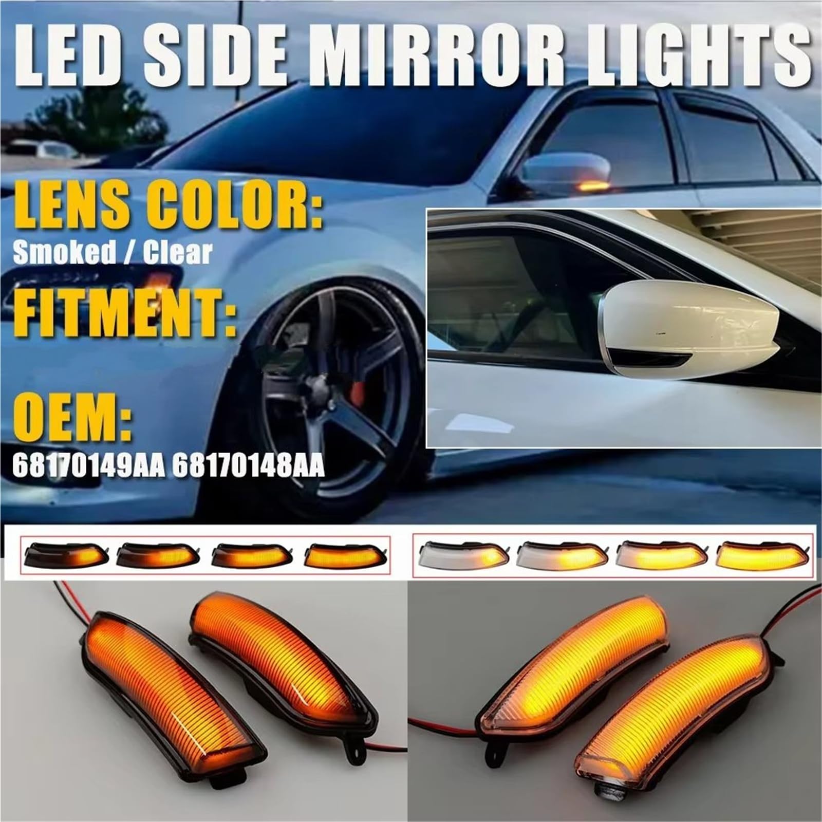 Retrovisore Indicatore Direzione Luce Indicatore Direzione Dinamico LED Specchietto Laterale 68170149AA 68170148AA Per Chrysler 300 2011-2015 2016 2017 2018 2019 2020(Dynamic Crystal)