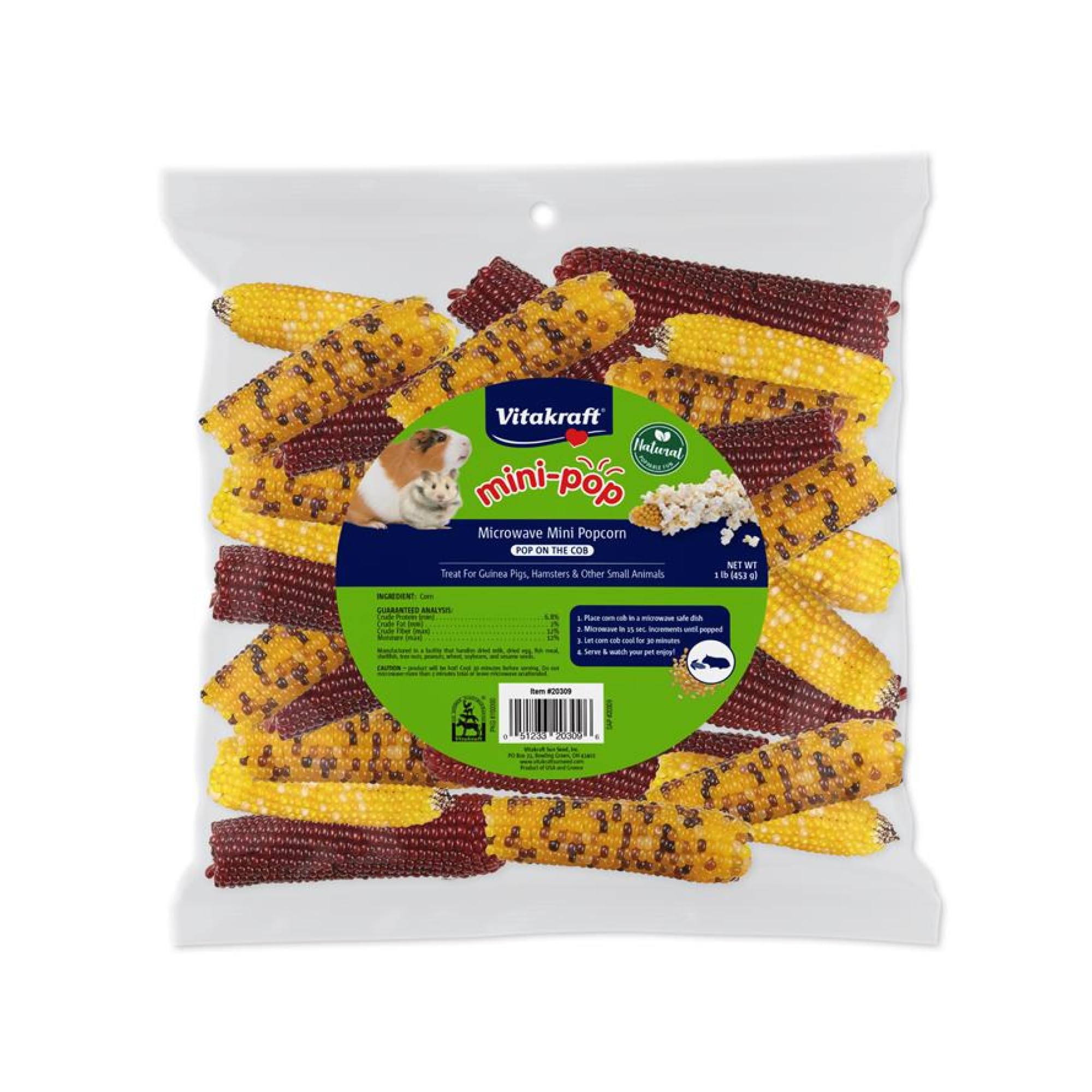 Mini Pops Microwavable Corn Cobs for Small Animals - Corn on The Cob Snack for Hamsters, Rabbits, & Guinea Pigs - Pet Treat & Enrichment Chew Toy - Popcorn for Small Animals (1lb)