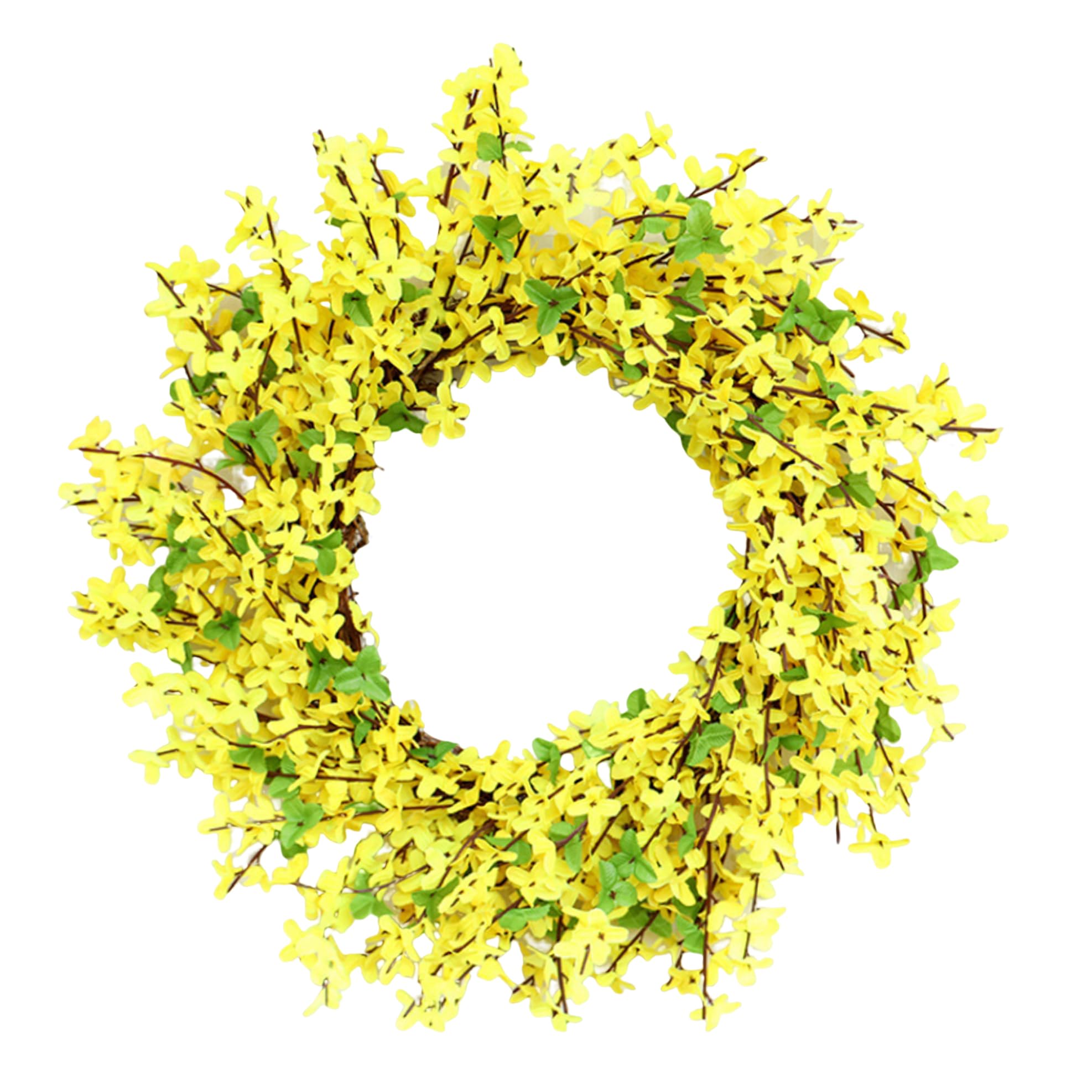 Couronnes de Printemps et d'été Jaunes, Couronne de forsythia Jaune, Couronne Porte Artificielle à Suspendre au Printemps et à l'été pour décoration Porche Porte d'entrée 50 cm