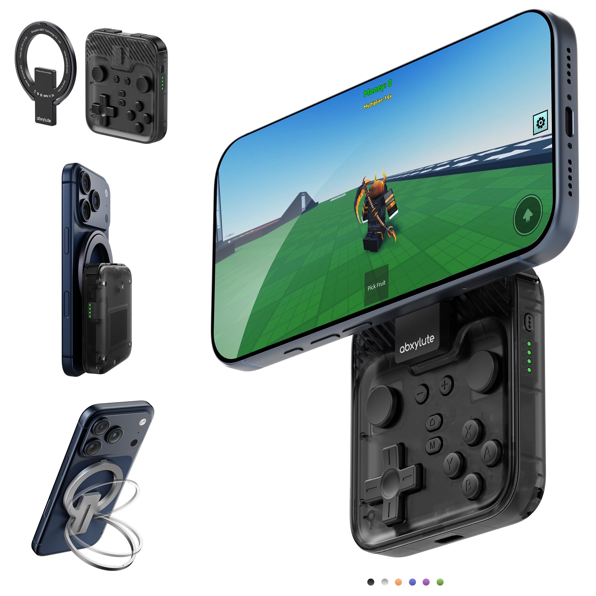 abxylute M4 Snap-On Mobile Gaming Controller für Android & iPhone, leichter, tragbarer Handy-Controller, Retro-Emulator-Gamepad im Taschenformat mit Ständer, Dual-Joystick-Turbo, Magnet