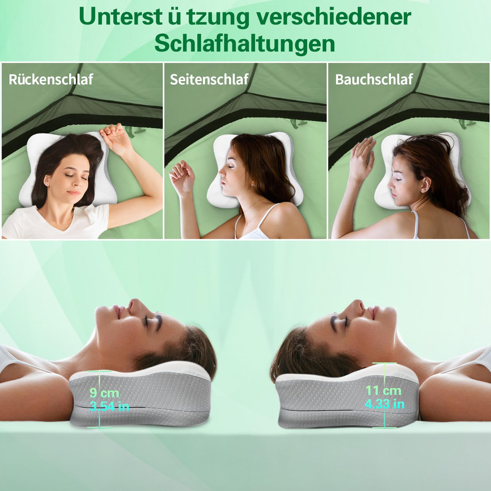 SAHEYER Reisekissen Memory Foam, Ergonomisches Camping Kissen, Orthopädisches Nackenkissen Kopfkissen für für Camping, Zelten, Outdoor & Urlaub (Grau)