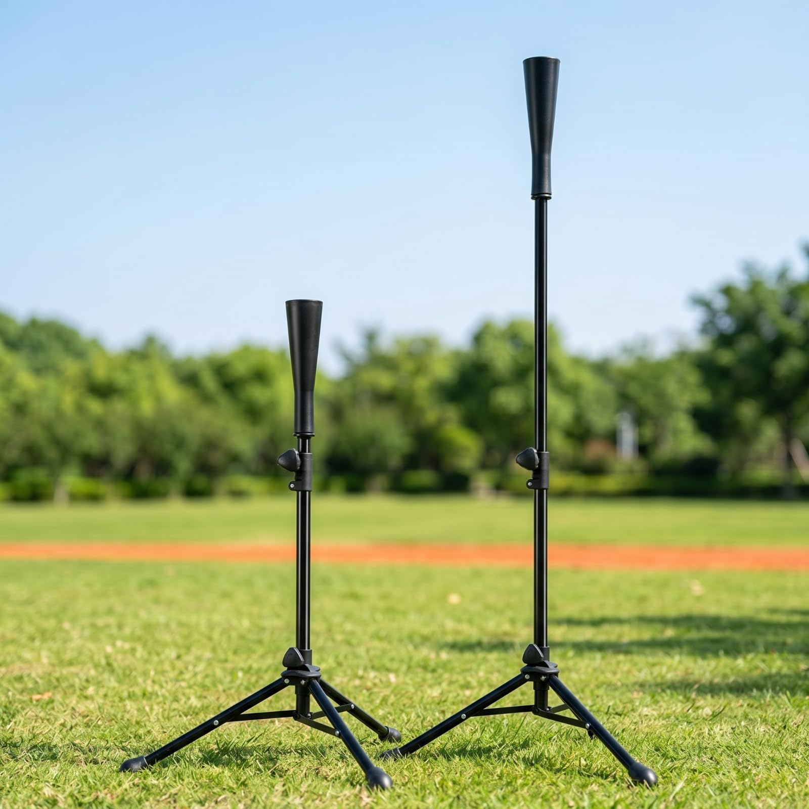 Baseball Trainingsständer Schlagtee Ballständer Schlaghilfe Trainingsgerät mit Stabilem Dreifuß Und Antirutsch-füßen Verstellbare Höhe Tragbar mit, Schwarz, Erwachsenenmodell Ausziehbar 115cm