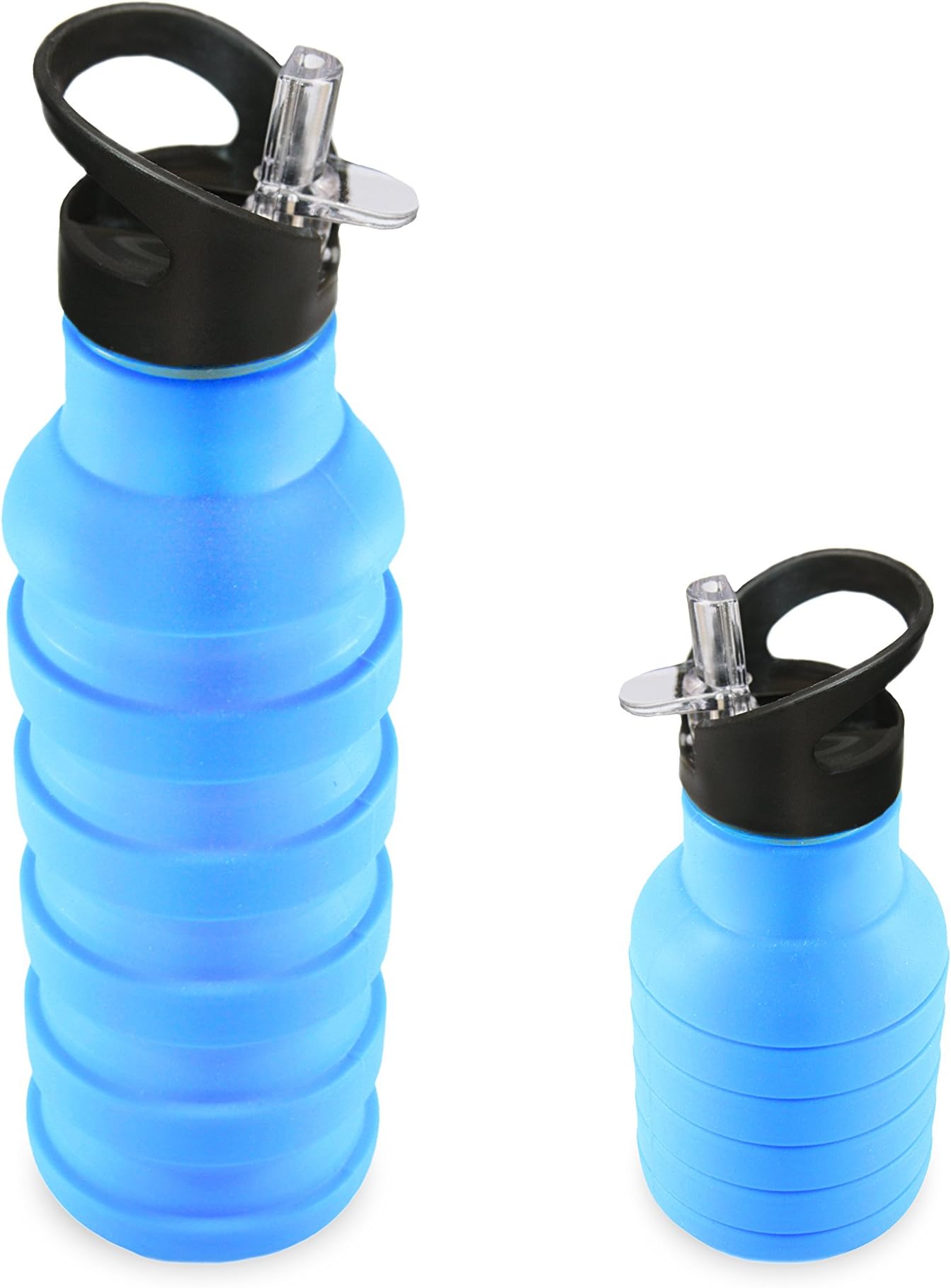 Collapsible Expandable Water Bottle for Sports, Travel, Camping, Hiking, Compact Portable Silicone, 20 oz, Blue