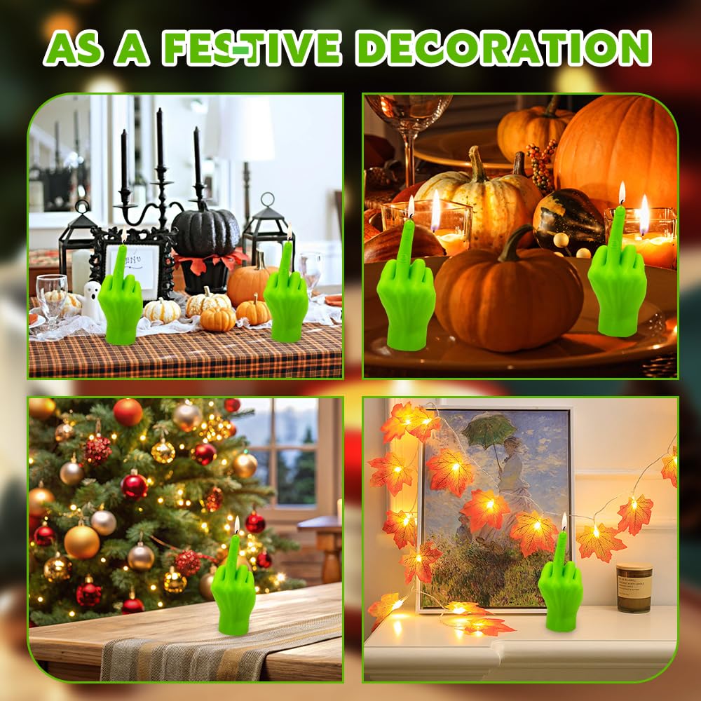NAVESO 4 Pezzi Candele con Dito Medio, Candela a Forma di Dito Medio, Candele Profumate Creative, Candele con Gesti Delle Mani, Regalo Divertente per Festival, Regalo, Verde