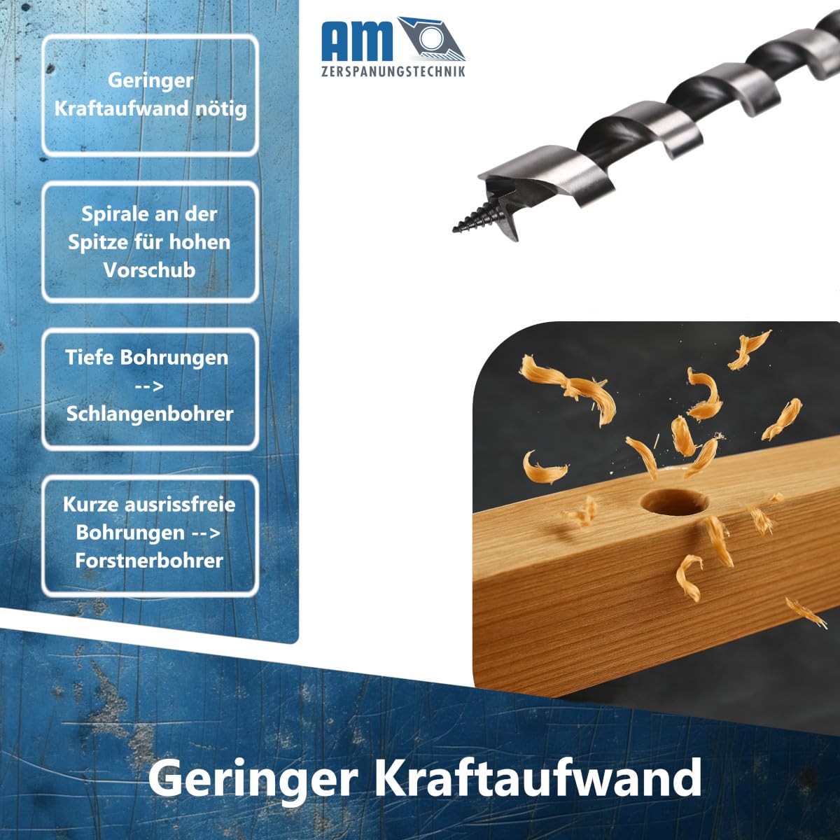 Schlangenbohrer Set Ø20, 25 & 30 x 400mm | Holzbohrer Set 3tlg. | Holzspiralbohrer lang | Balkenbohrer