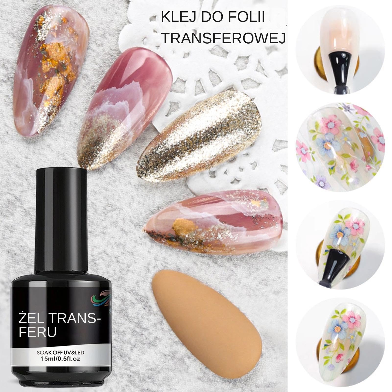 Klej Do Folii Transferowej, Formuła O Dużej Przyczepności, 15 Ml, Potrzebny Żel Transferowy Z Lampą UV, Samoprzylepne Naklejki Na Paznokcie, Długotrwałe Wykończenie, Do Użytku Domowego Lub Usług Salon