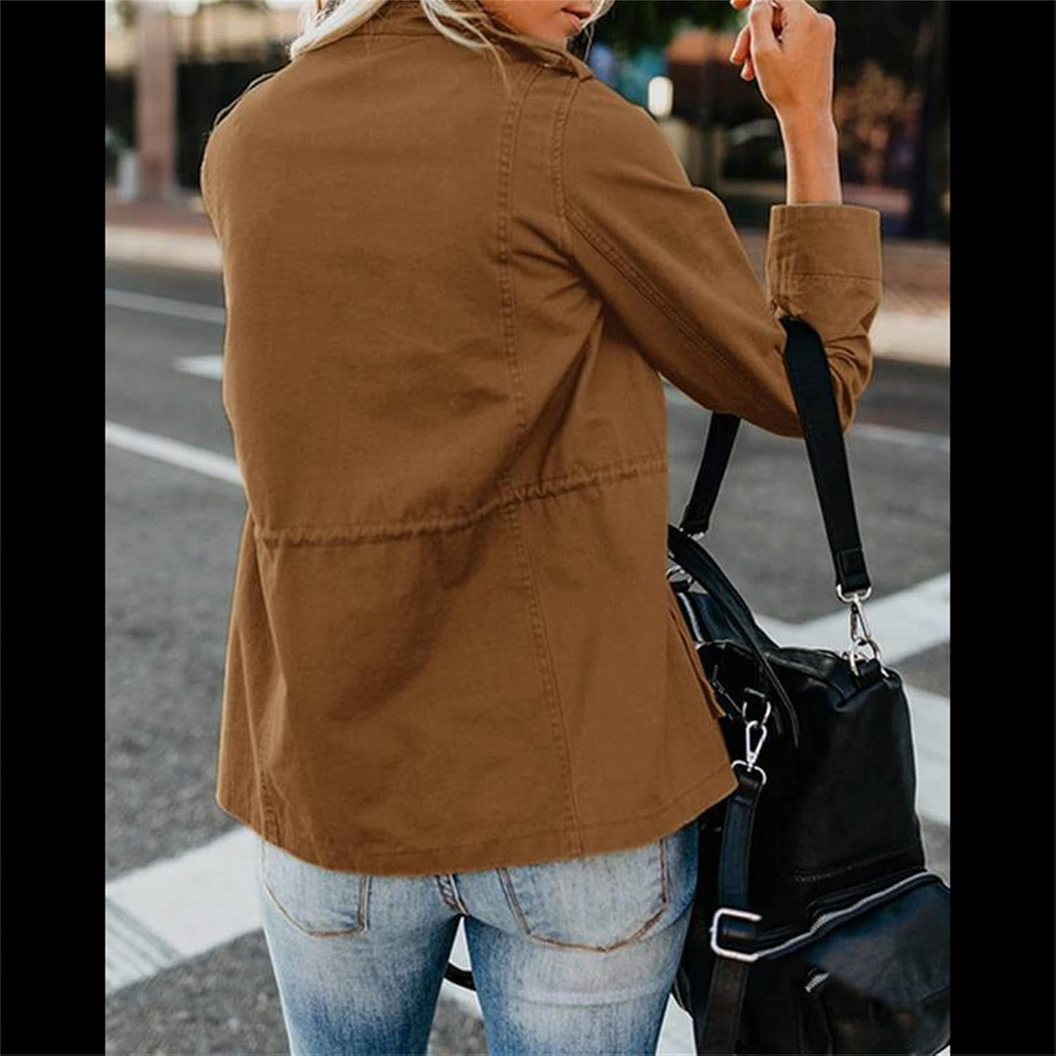 JEsilunmaMY Women's Military Jacket Safari Coat Outwear Zip Up Snap Buttons Cargo Anorak Lightweight Jacket with Pockets