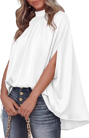 28% off: BTFBM Womens Summer Tops 2026 Mock Neck Batwing Sleeve Silk Satin Shirts Loose Oversized Dressy …
