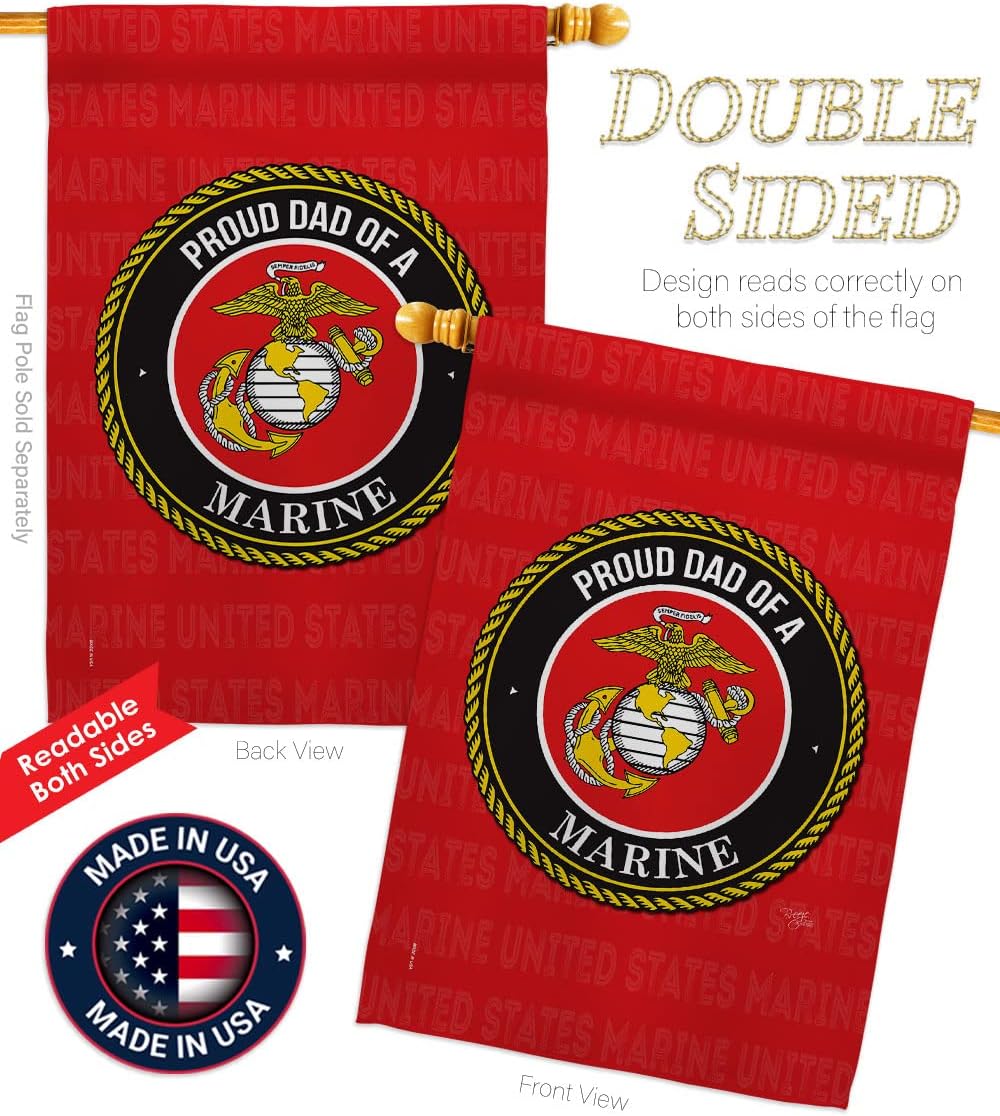 Breeze Decor Proud Dad Garden House Flag Set Armed Forces Marine Corps USMC Semper Fi United State American Military Veteran Retire Official Banner Small Yard Gift Double-Sided, Made in USA