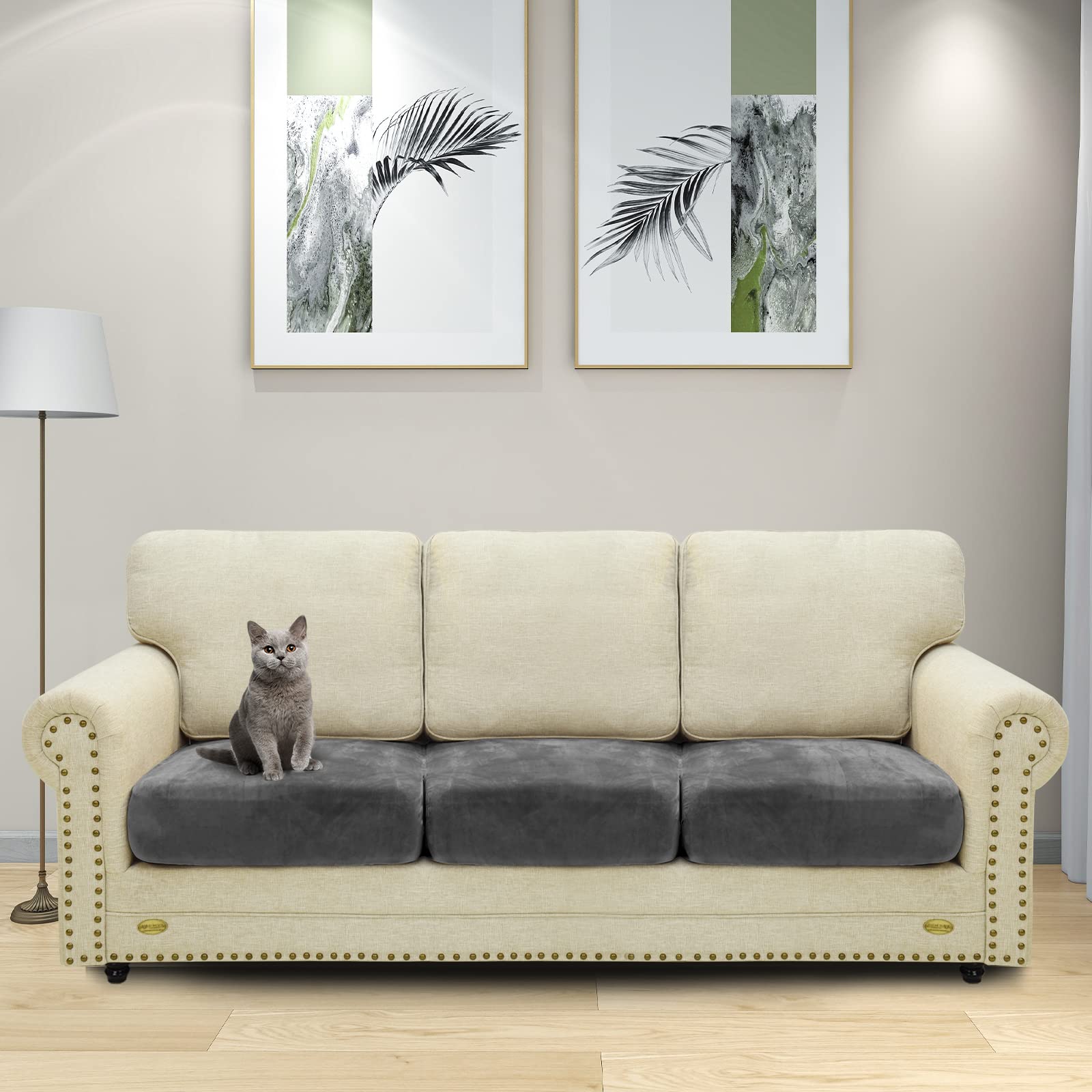 CHELZEN Velluto Coprisedile per divano, Copriseduta Divano Elasticizzato, Soft Cuscino Protezione Divano Sedile Lavabile (1 Posti*3, Grigio)