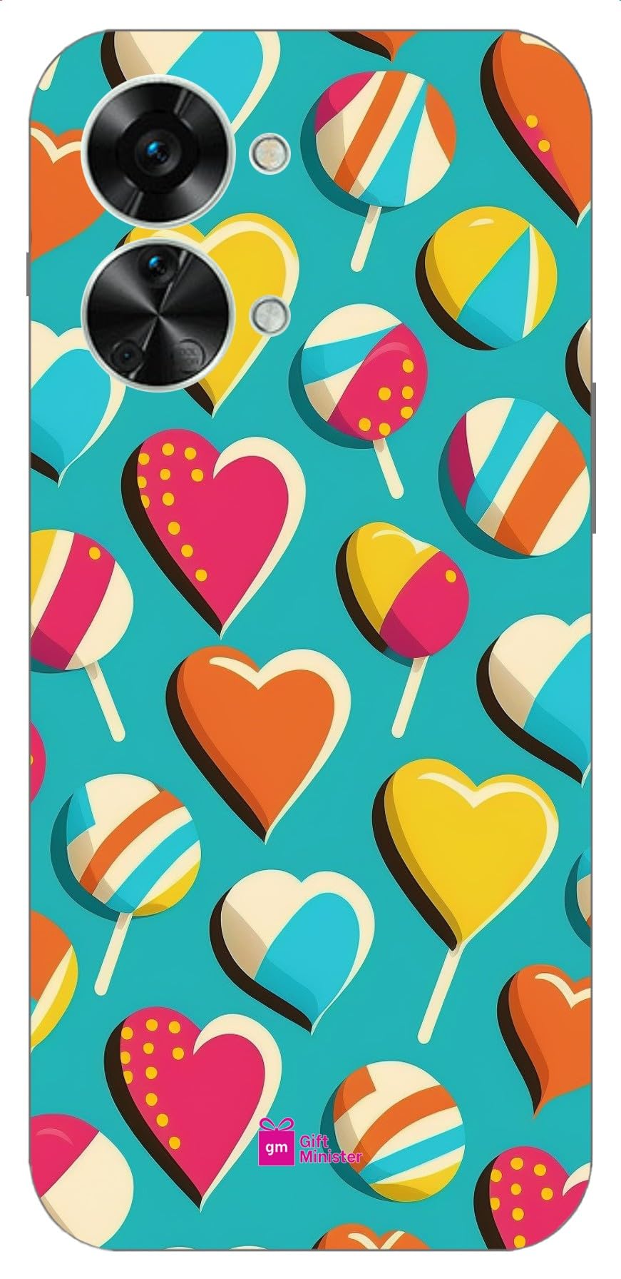 Gift Minister Soft Designer Mobile Case for One Plus Nord 2T 5G Back Cover Sea Green - Hip Modern Candy Heart Pattern Bright Summer Cool Pop Digital Art Clear Camera Protection Flexible 1Pcs 1701C