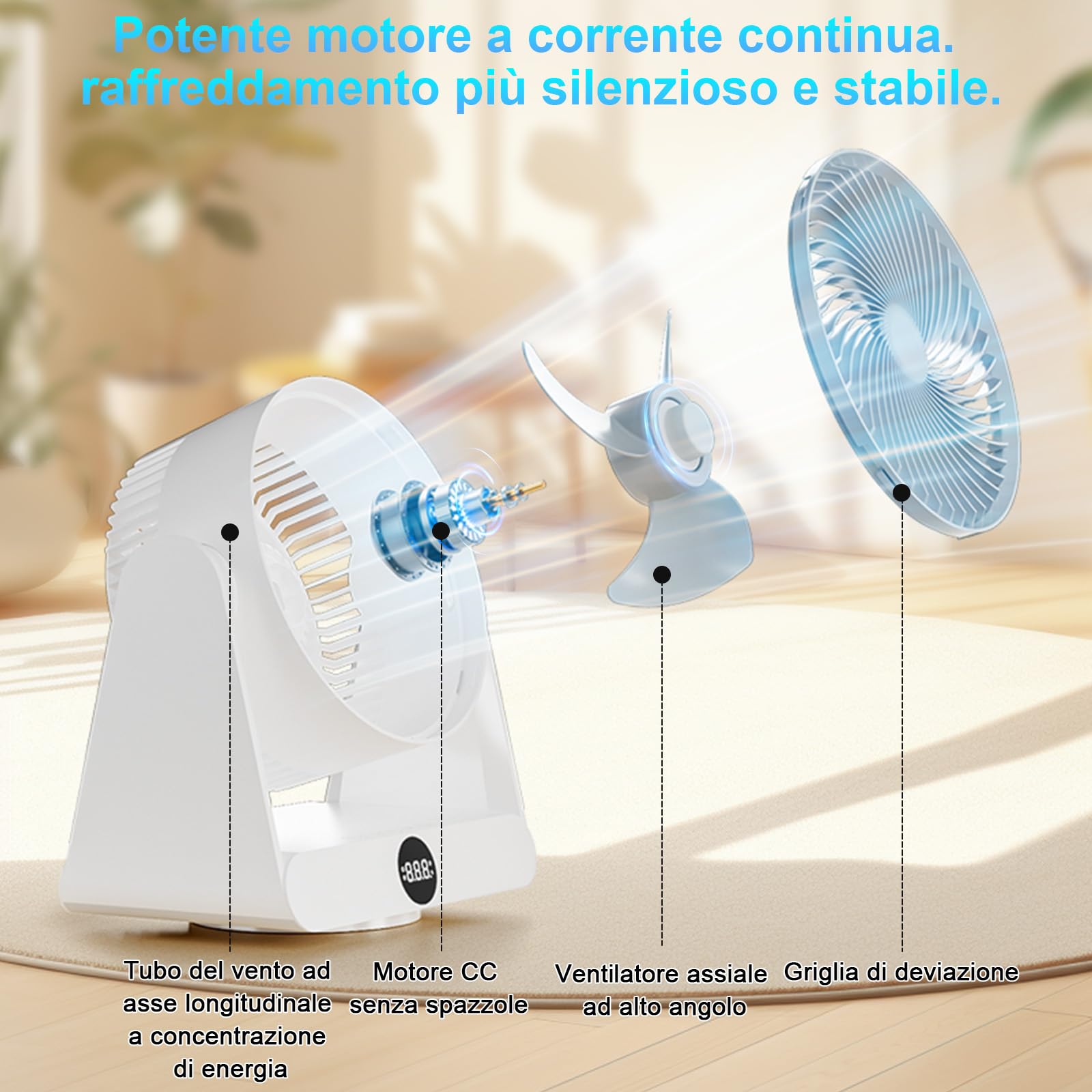 GuKKK Ventilatore da Tavolo Ultra-Silenzioso, Ventilatore di Circolazione Dell'aria, Ventilatori Desktop Portatile con Telecomando, 12 Velocità Regolabili, Timer 12H, 90° Inclinazione Regolabile