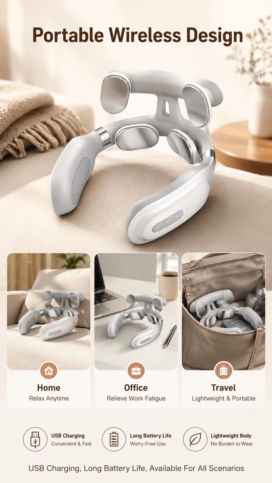 Vertaline CerviRest, Masajeador Cervical Recargable De 4 Cabezales Para Aliviar El Dolor De Hombros, 16 Niveles De Intensidad, Diseño Ergonómico, Masajeador De Nervios Portátil Para El Hogar (2pc)