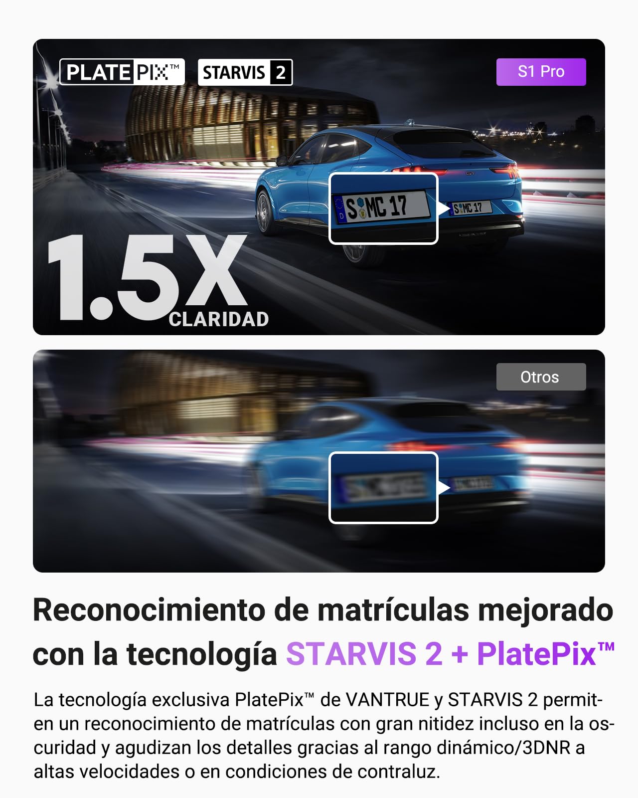 VANTRUE S1 Pro Cámara para Coche, 2,5K 60FPS, 5G WiFi GPS, ADAS, STARVIS 2, visión Nocturna Platepix, G-Sensor dashcam cámara Coche, Monitor de Aparcamiento 24H, Control por Voz & App, máx. 1 TB