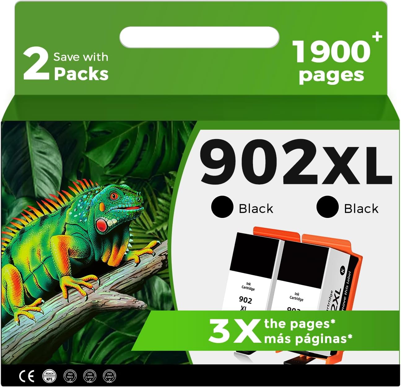 2-Pack 902XL Black Ink Cartridges Compatible For HP – High Yield Up To 950 Pages, For OfficeJet Pro 6960, 6978, 6950 Series