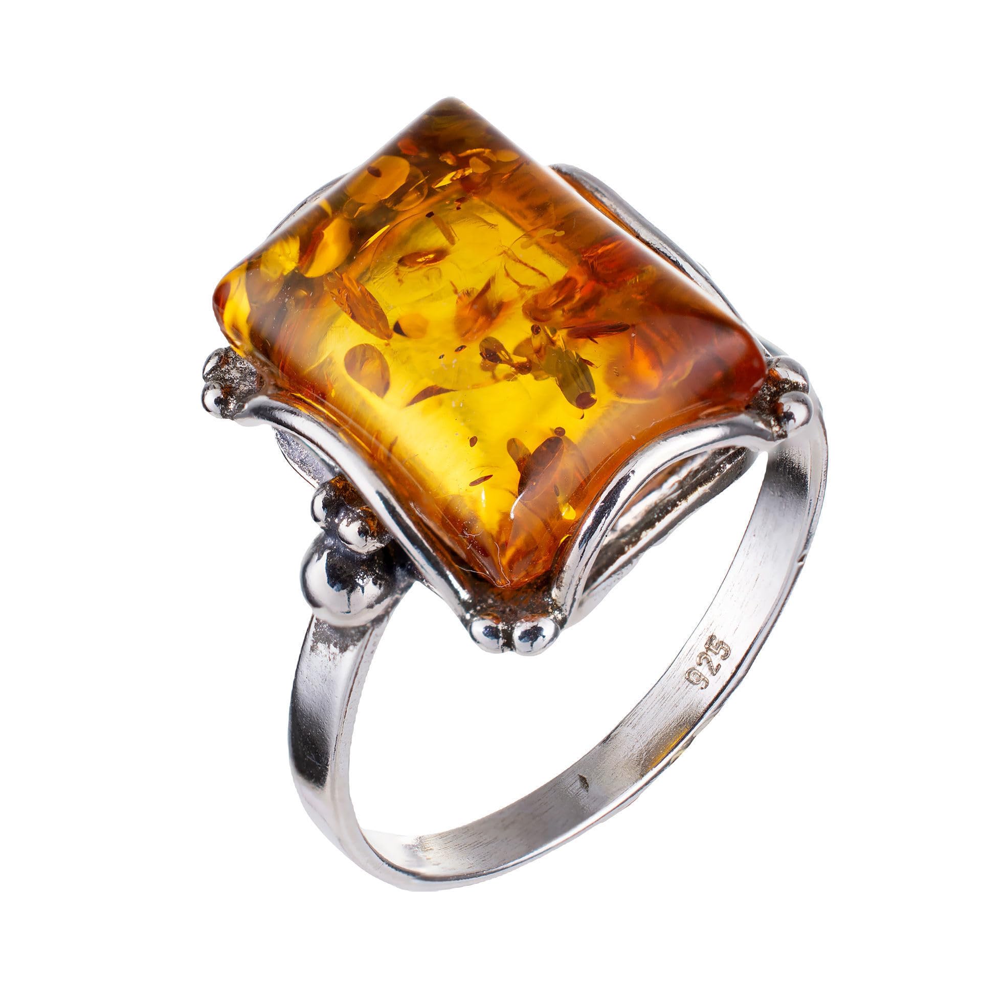 HolidayGiftShops Sterling Silver Rectangle Honey Baltic Amber Ring Makell