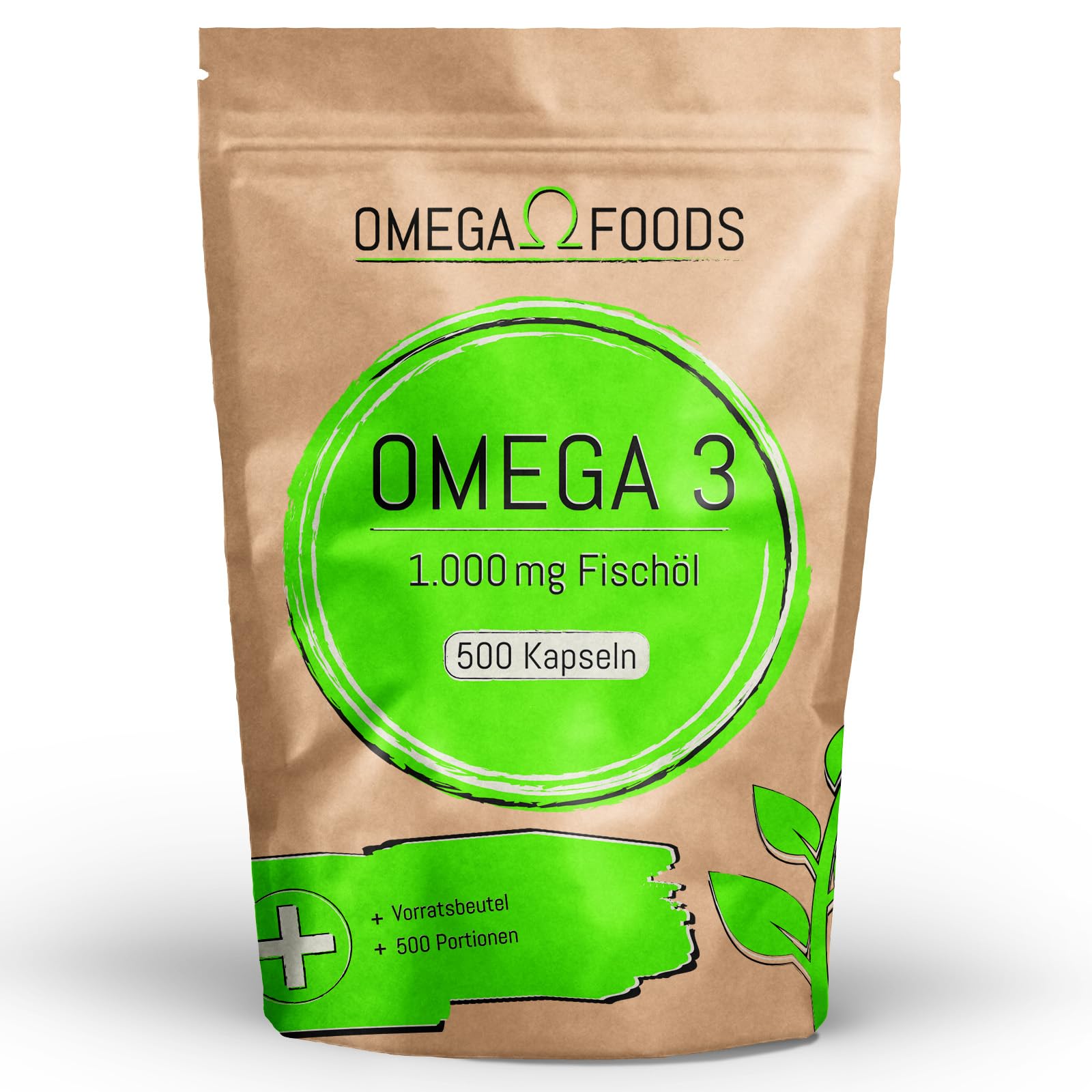 Omega 3 Fischöl Kapseln - 500 Stück 1000 mg 350 mg Omega-3 Fettsäuren (Packung mit 2)