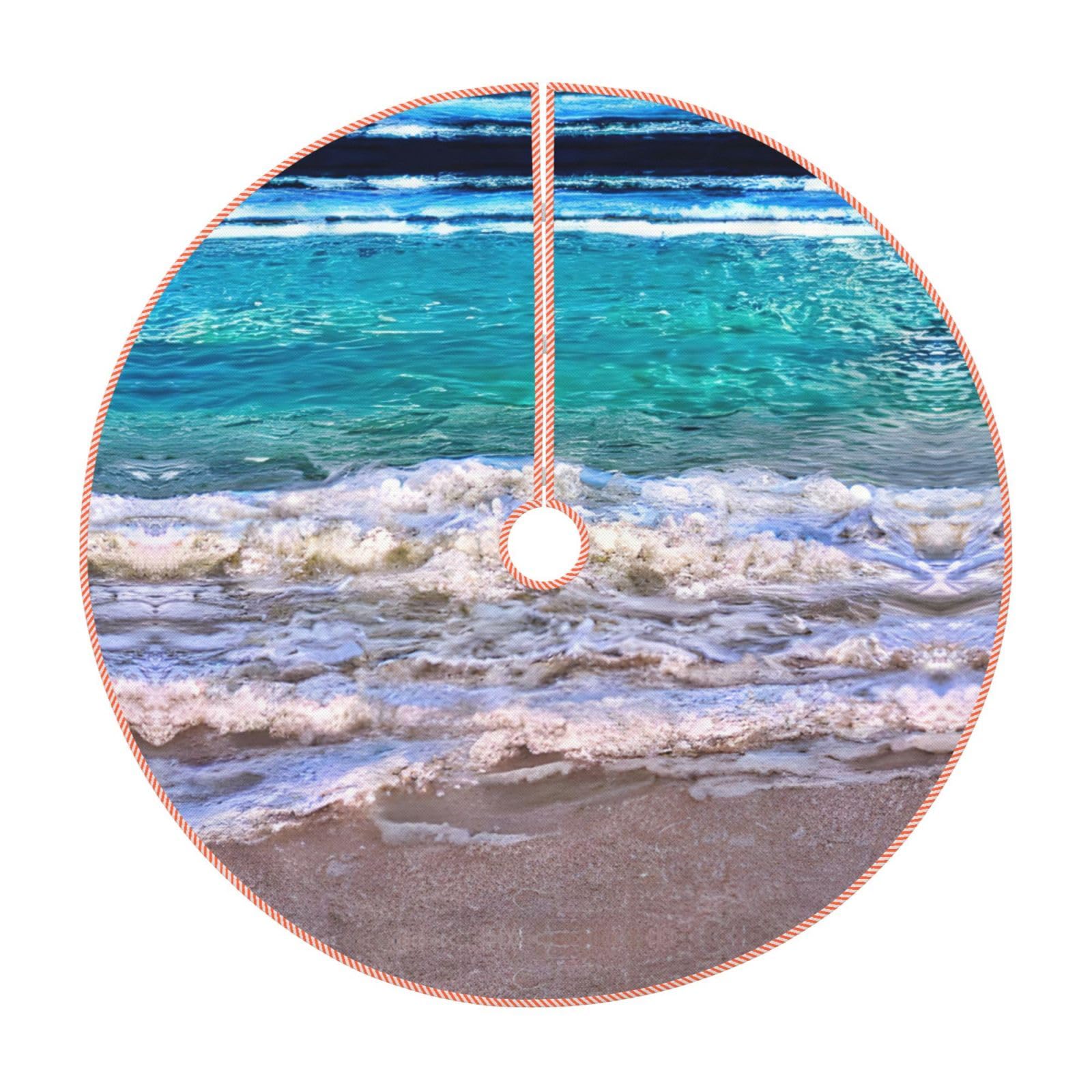Jupe de sapin de Noël mer tropicale blanc grand tapis arbre rustique