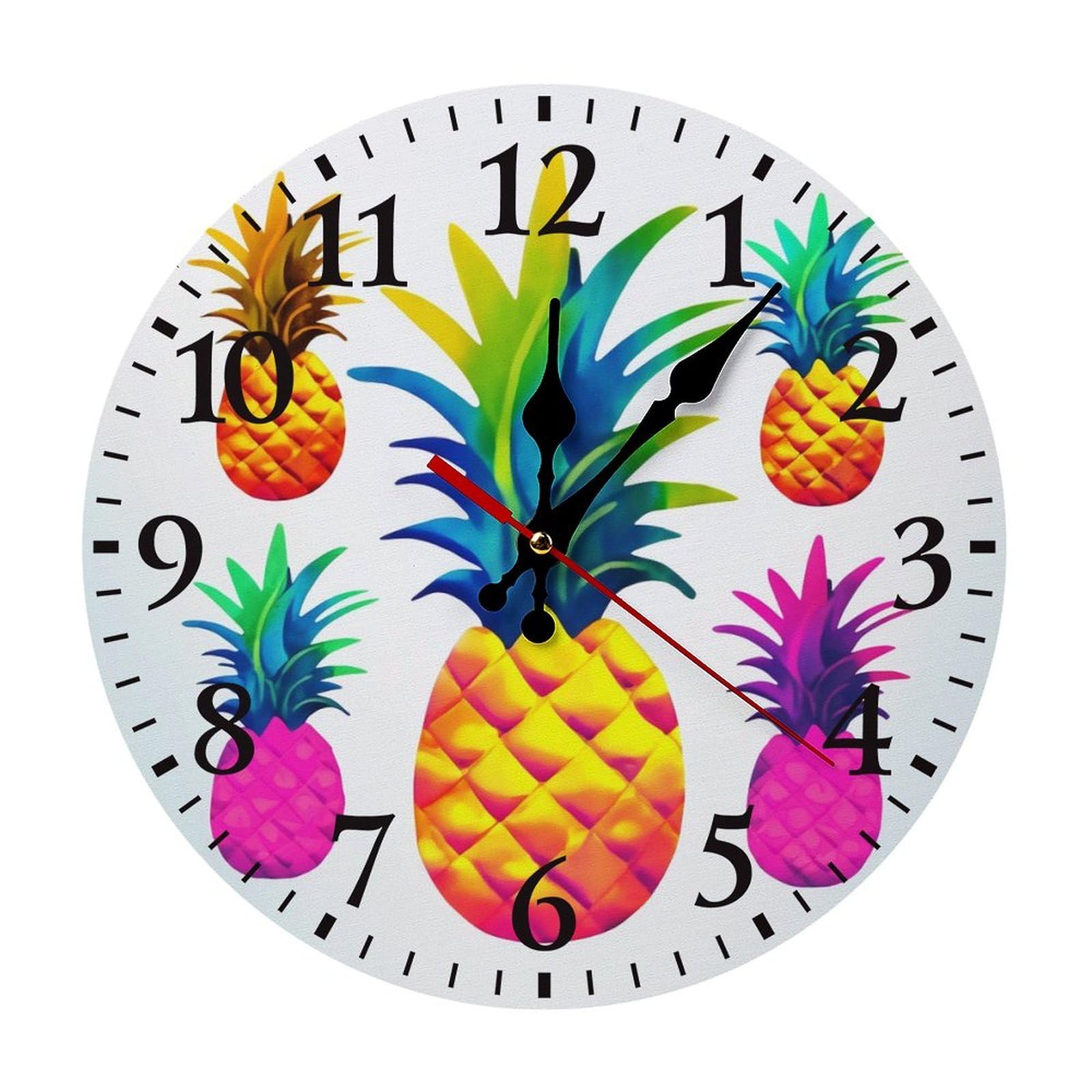 NTVOWPZO 10 Inch Wall Clock Colorful Pineapple Battery Operated Wall Clocks Silent Non-Ticking Round Wall Clock for Living Room Kitchen Home Office Wall Decorative Clock