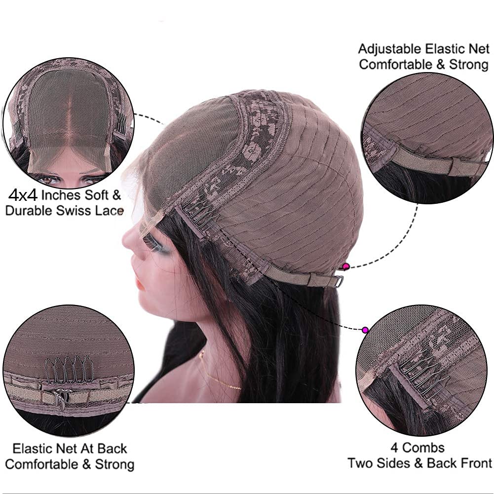 NC Body Wave Human Hair Wigs For Black Women Wig 4x4 Middle Part Lace Front Wigs 150% Density Body Wave Lace Front Wig Brazilian Virgin Hair Lace Closure Wig Natural Black(32inch) …