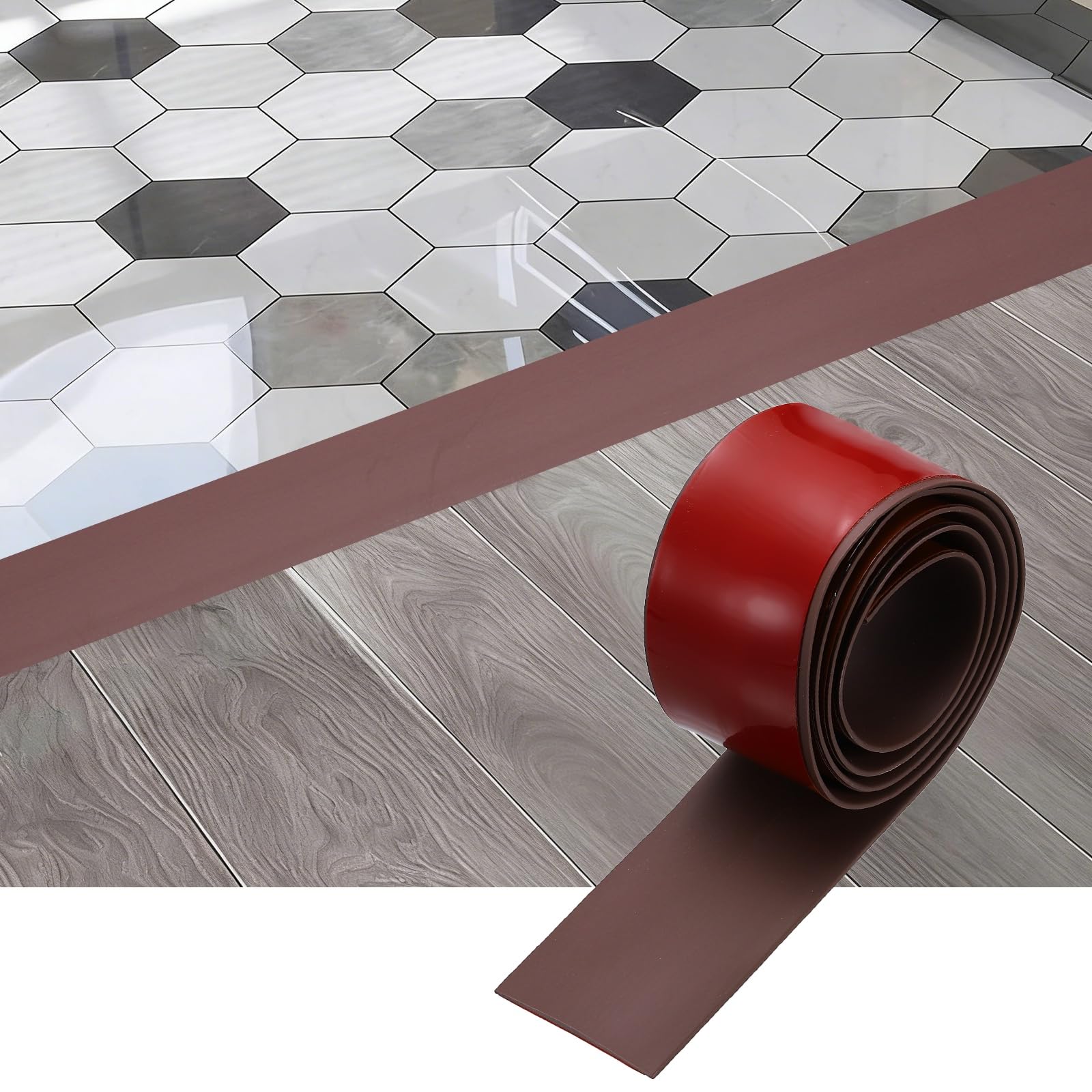sourcing map Floor Transition Strip, 3.2FT x 1.97" x 0.14" Self Adhesive Floor Cover Strips Laminate Edge Trim for Flooring Gaps Carpet Transition, Dark Coffee Color