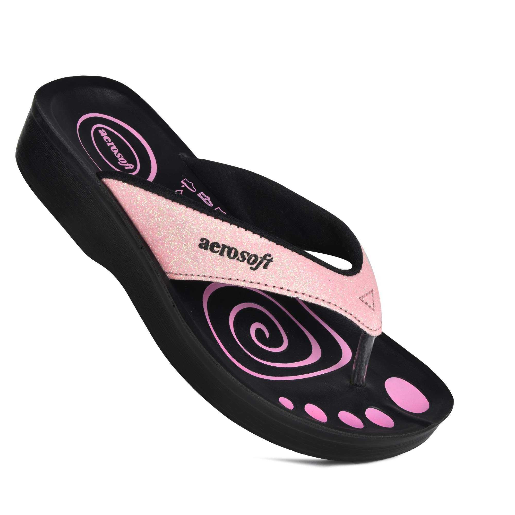 Aerosoft Glitter Orthotic Support Comfortable Flip Flops Sandals for Women (US 9, Glitter Pink)