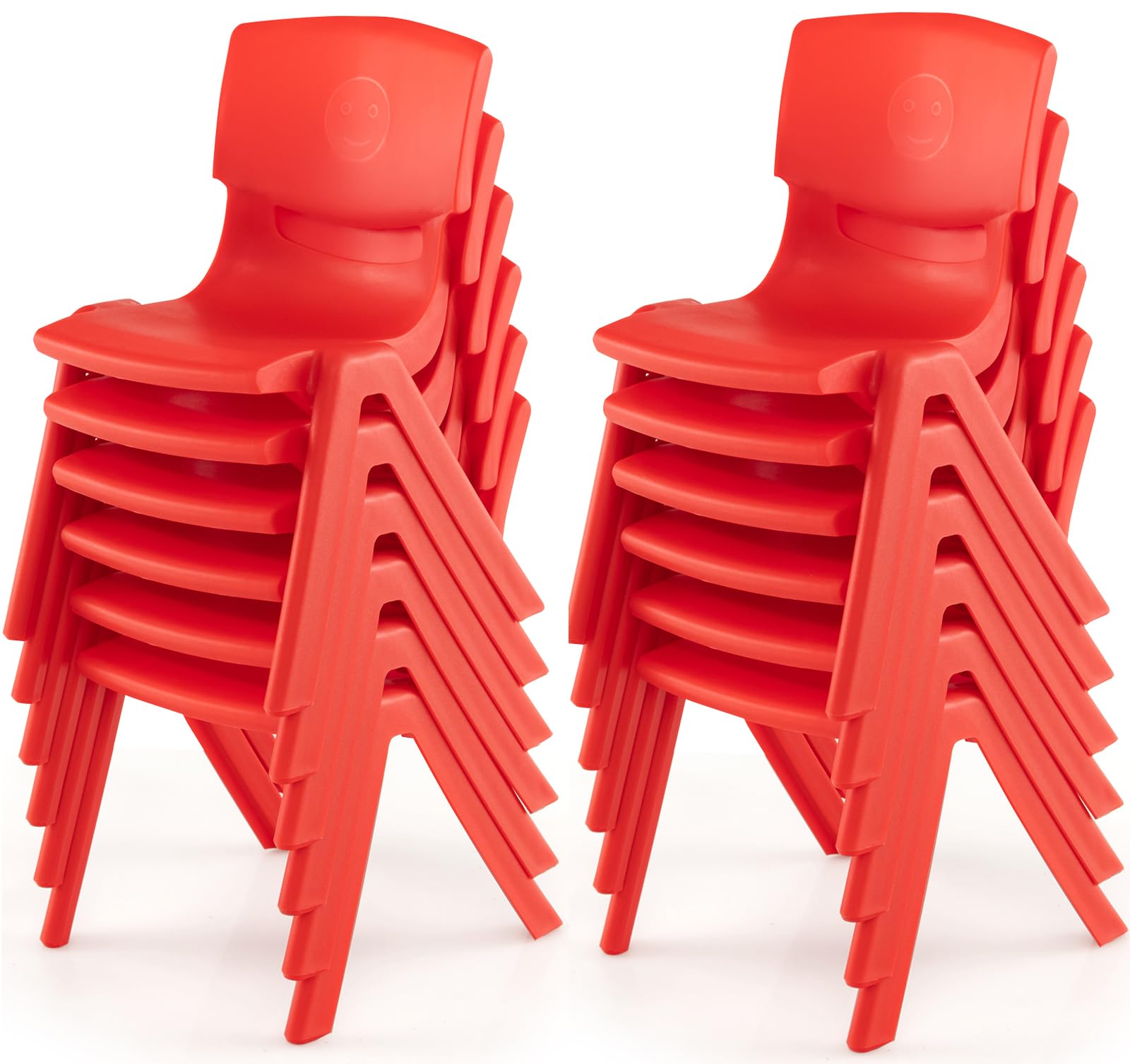 Axidou 12 Pack Premium 13.8" H Plastic Stackable School Chairs, Toddler and Kids Chair for Daycare, School, Outdoor, Home - Red